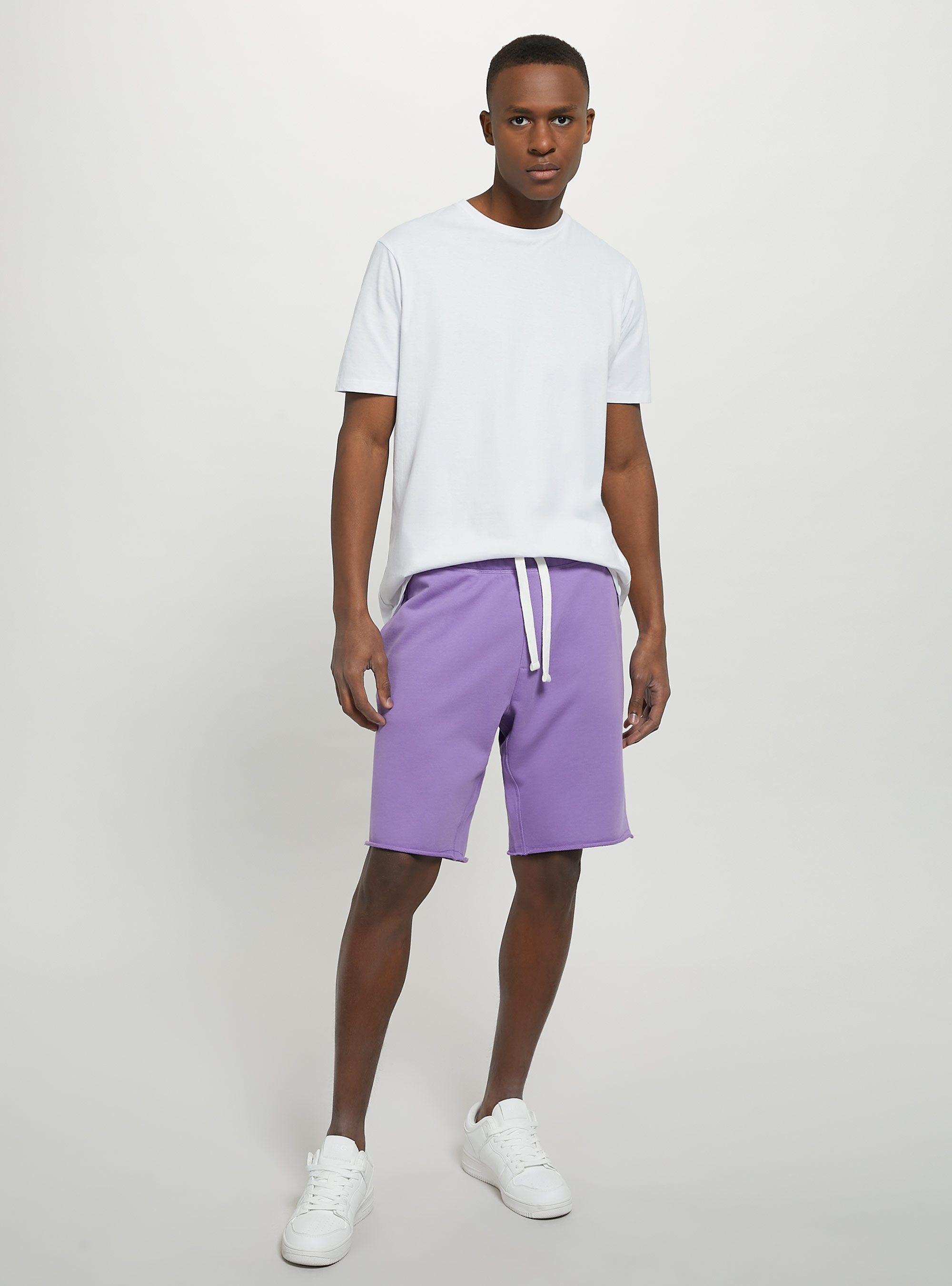 Cotton jogger bermuda shorts, LC1 LILLAC DARK