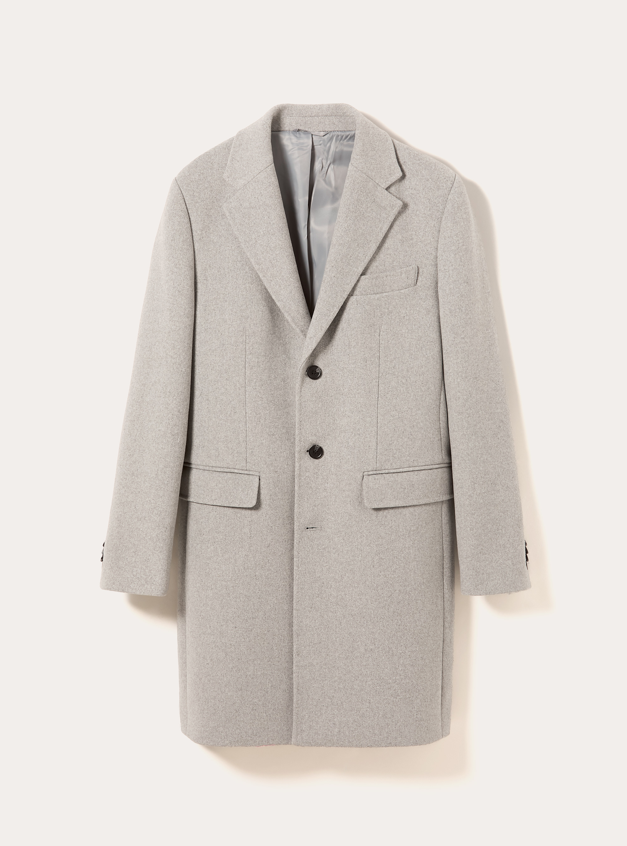 Single-breasted wool blend coat, MGY3 GREY MEL LIGHT