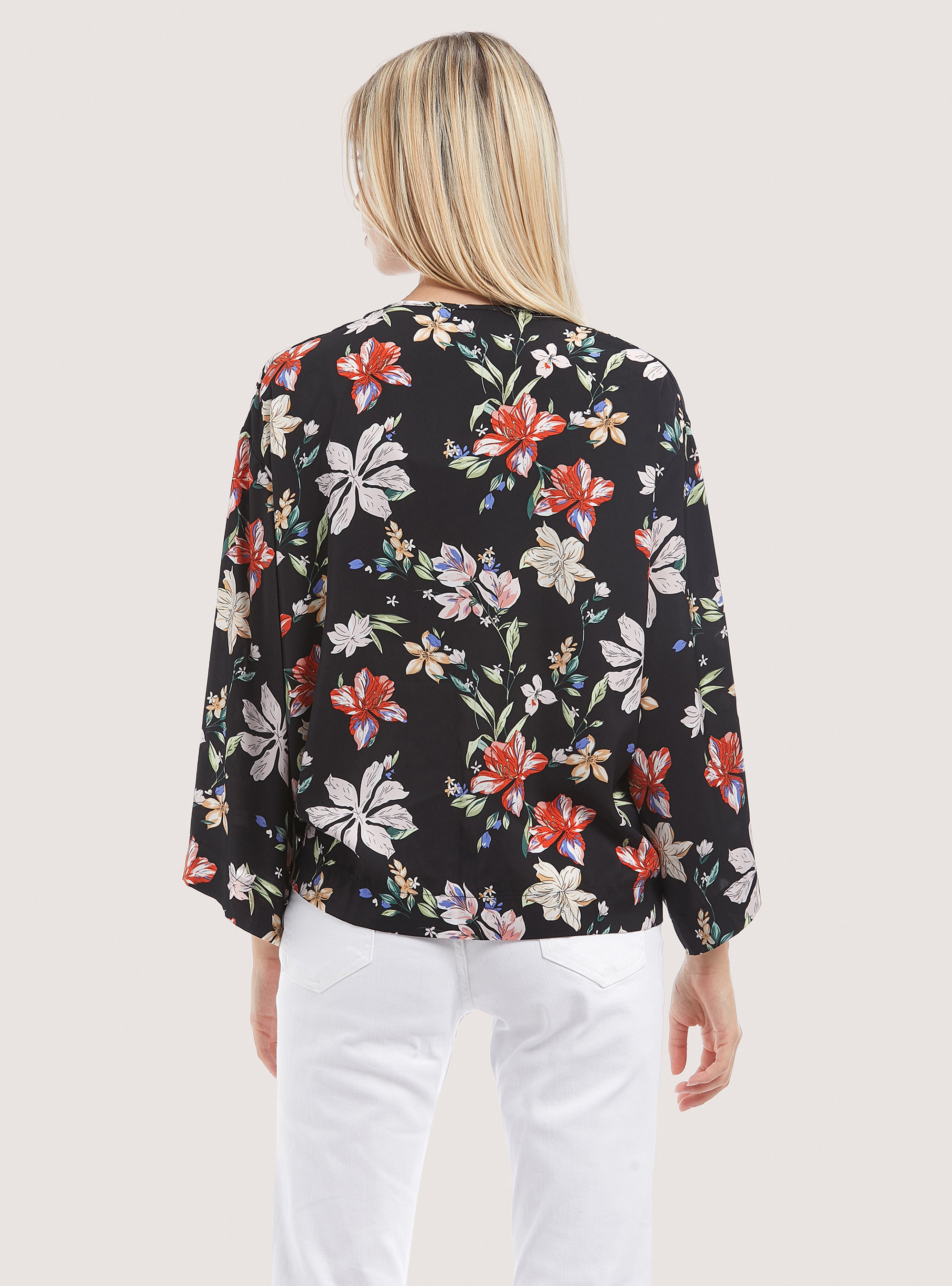 Kimono avec imprimé floral, FL101 FLOWER BLACK