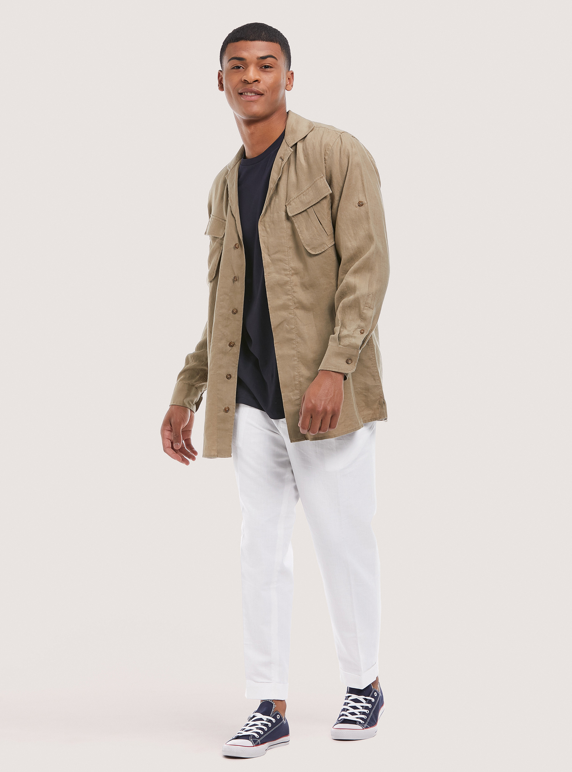 Giacca camicia in lino, C581 BEIGE