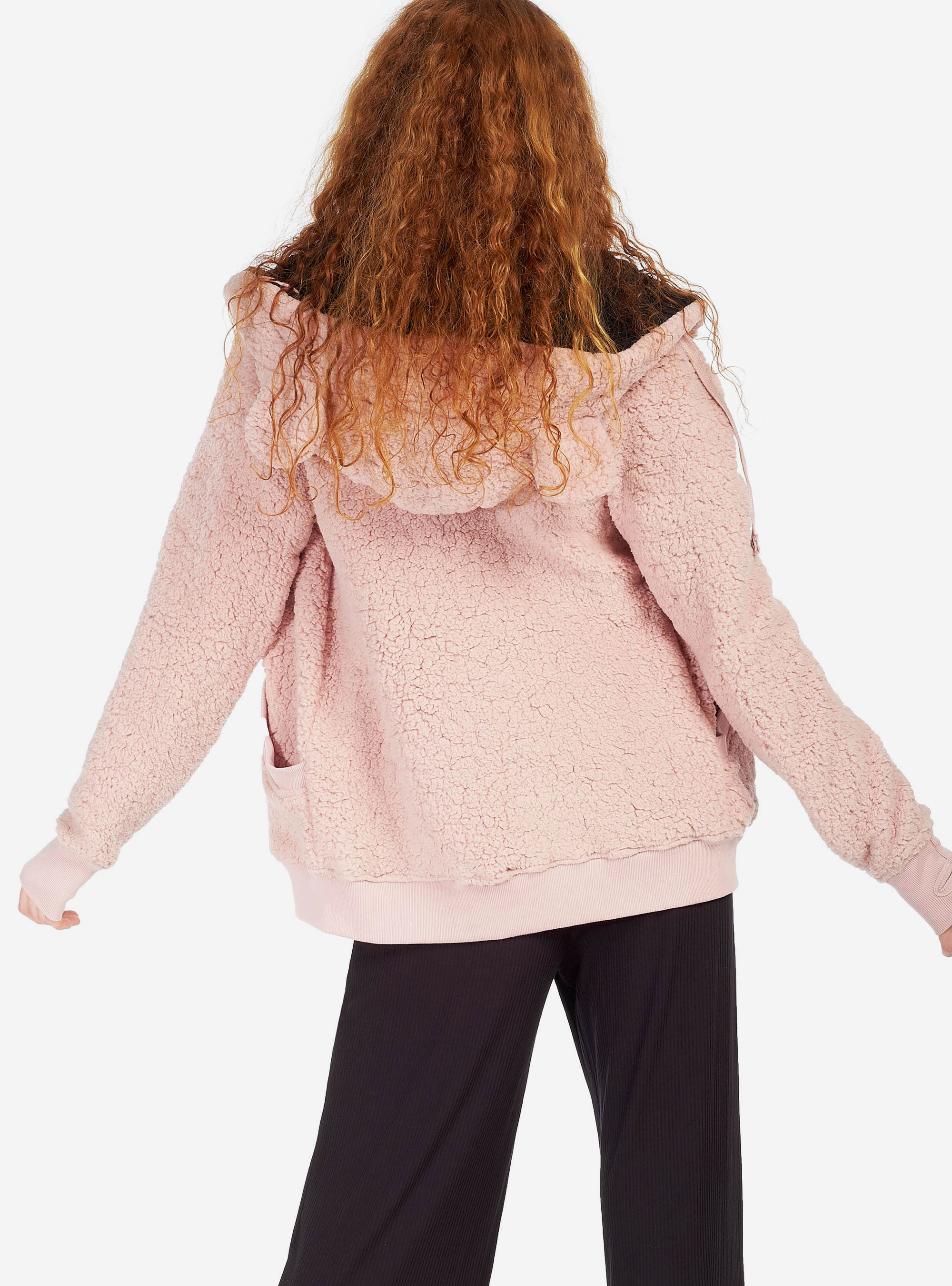 Sudadera con capucha y orejas de pelo sintético, ROSA