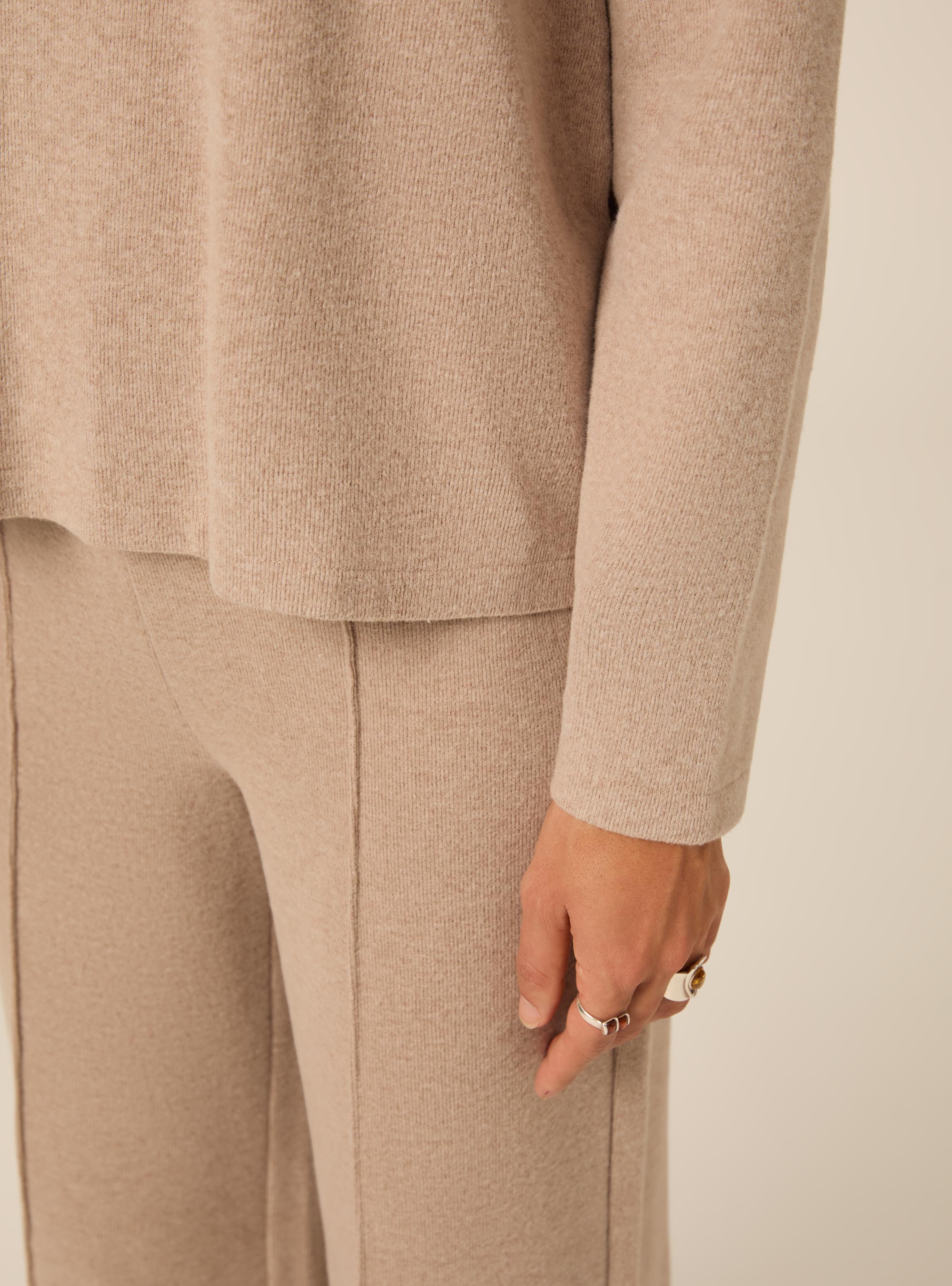 Pantaloni in maglia con nervatura, MBG2 BEIGE MEL MED