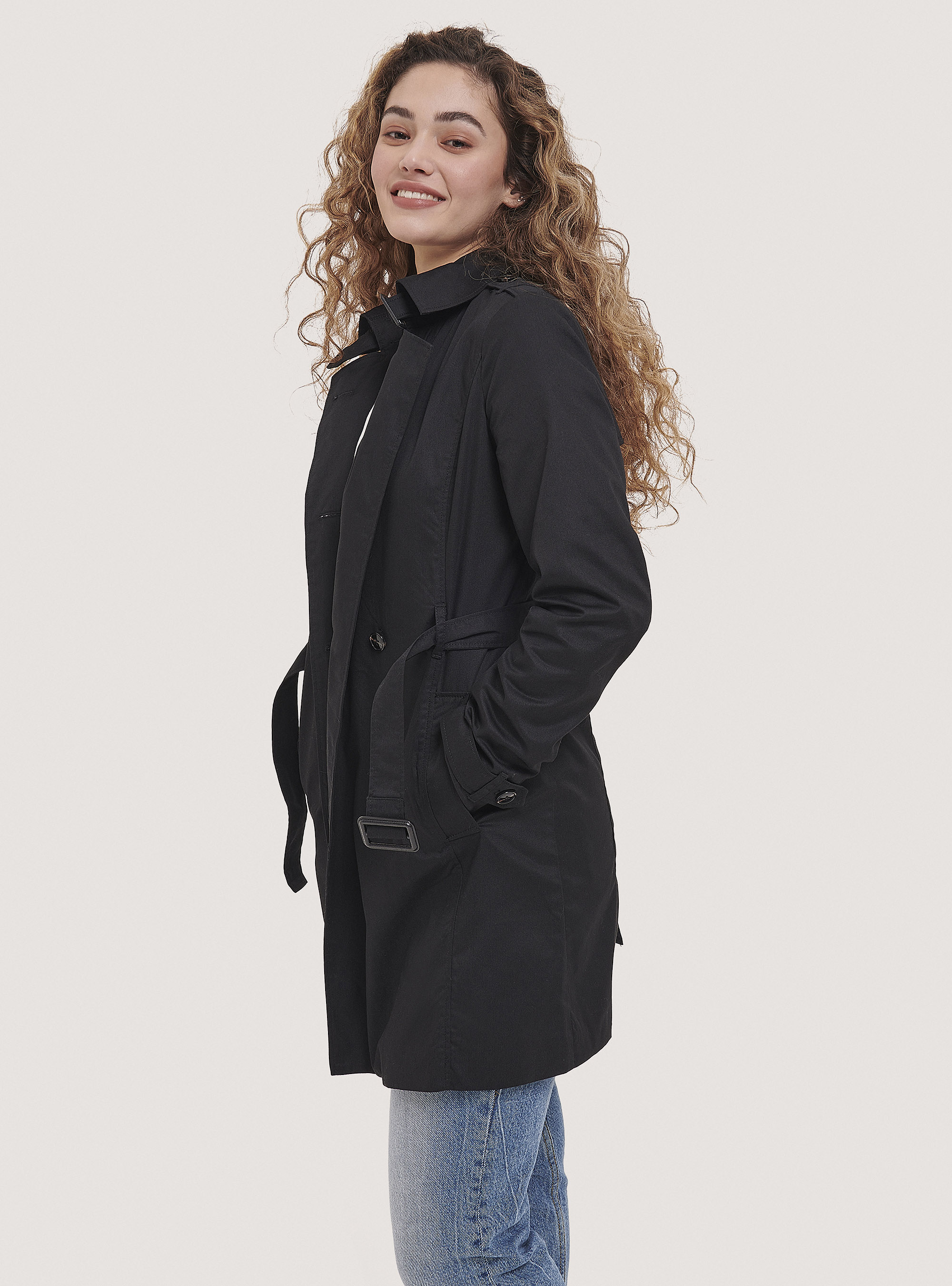 Trench-coat souple avec ceinture, C101 BLACK