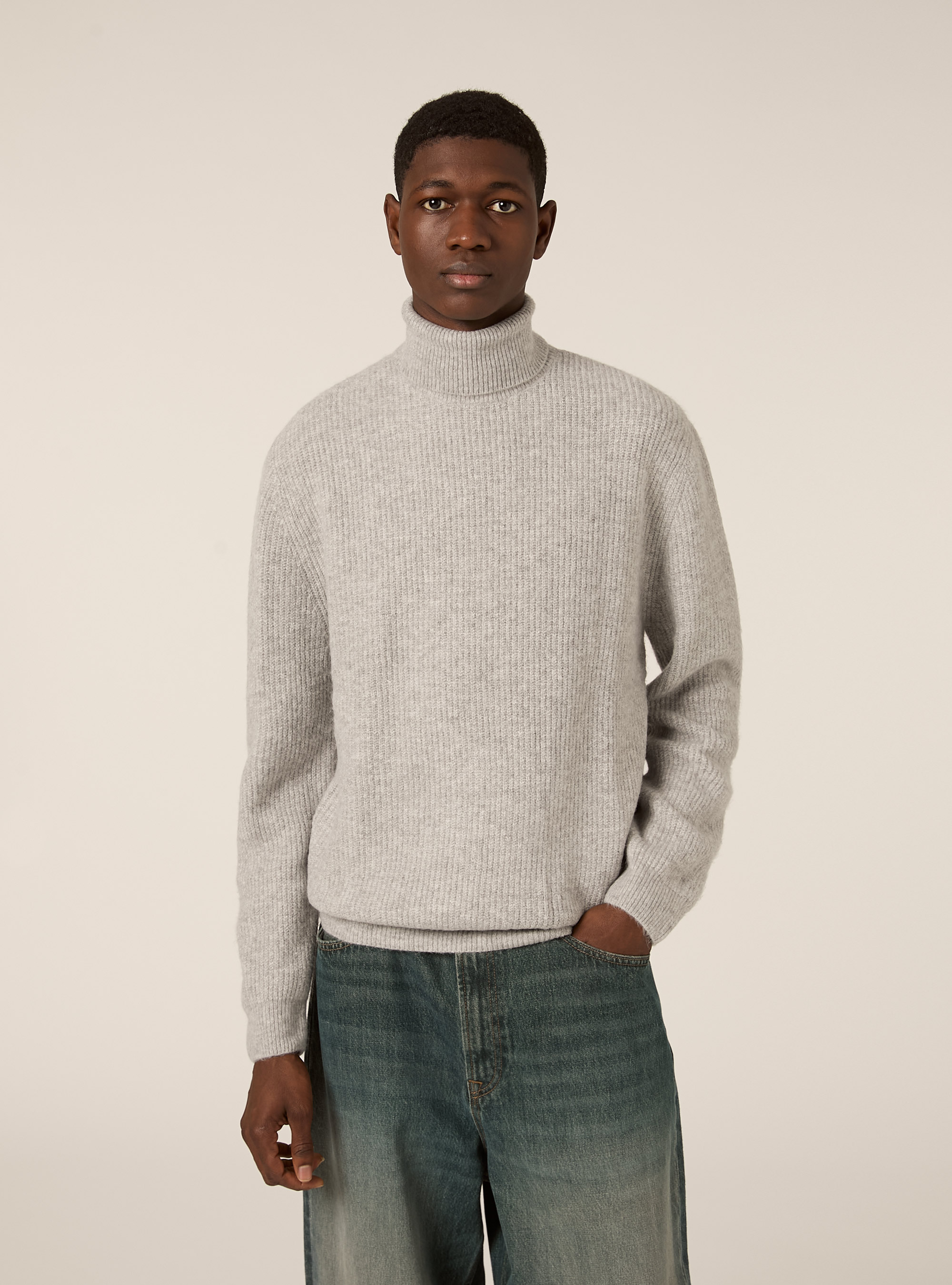 Maglia collo alto costa inglese, MGY2 GREY MEL MEDIUM