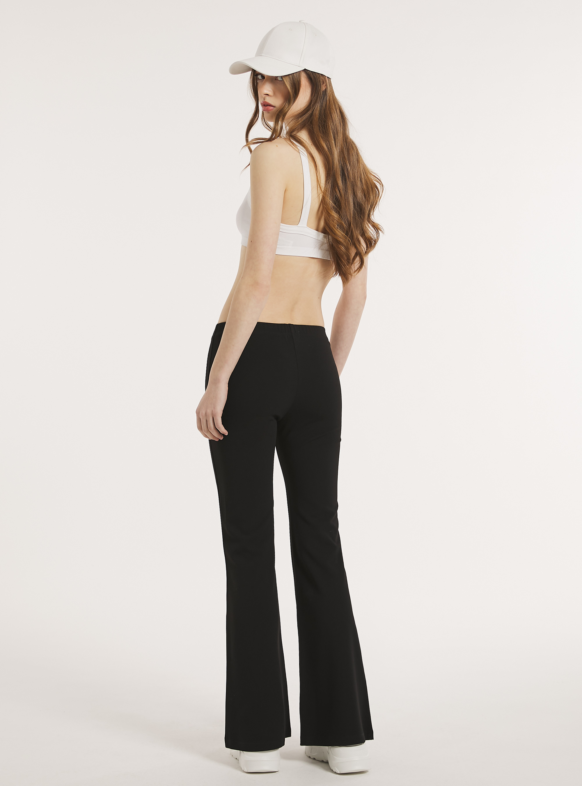 Flare trousers with elasticated waist, BK1 BLACK