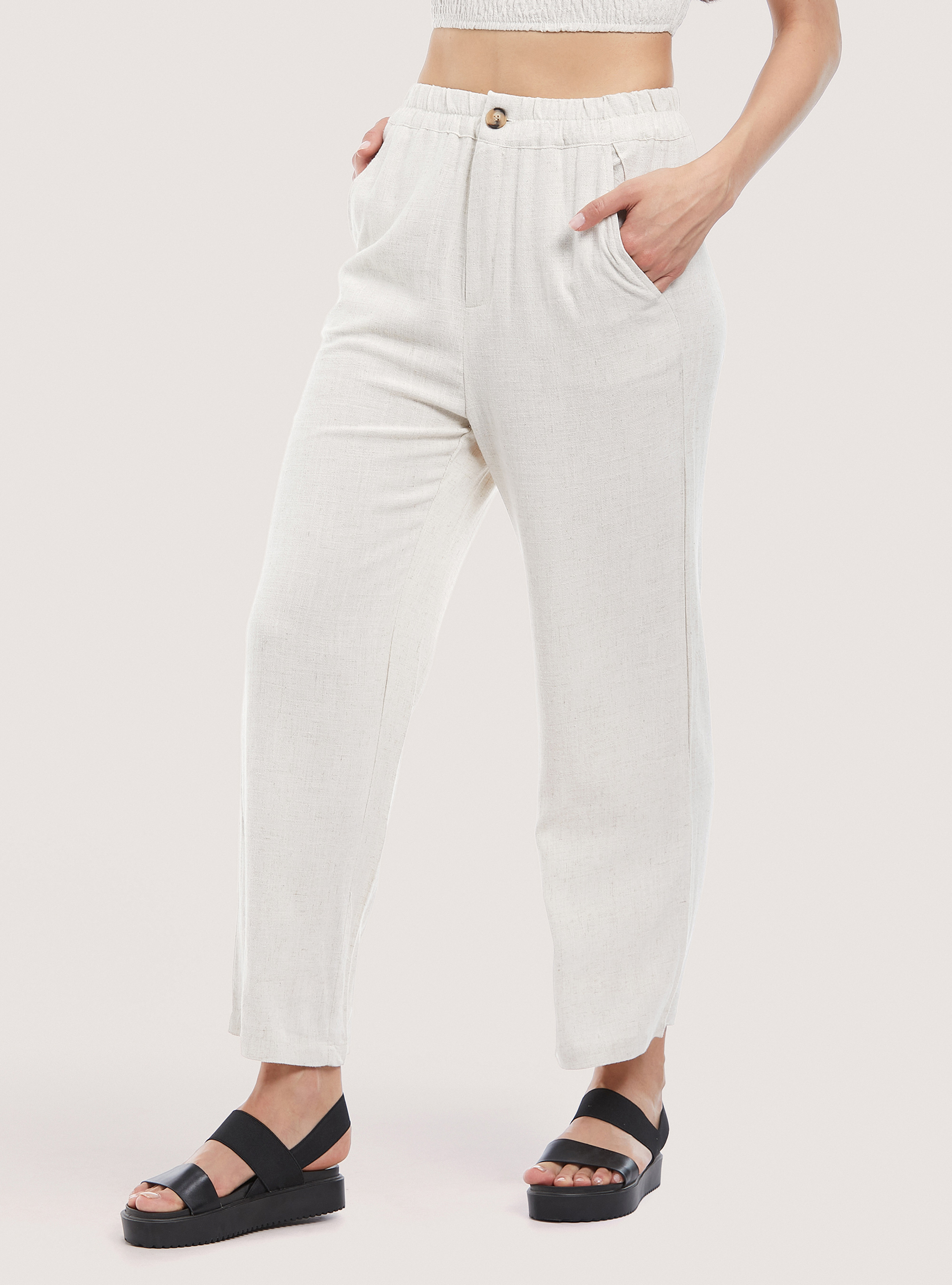 Linen blend regular trousers, C0578 BEIGE