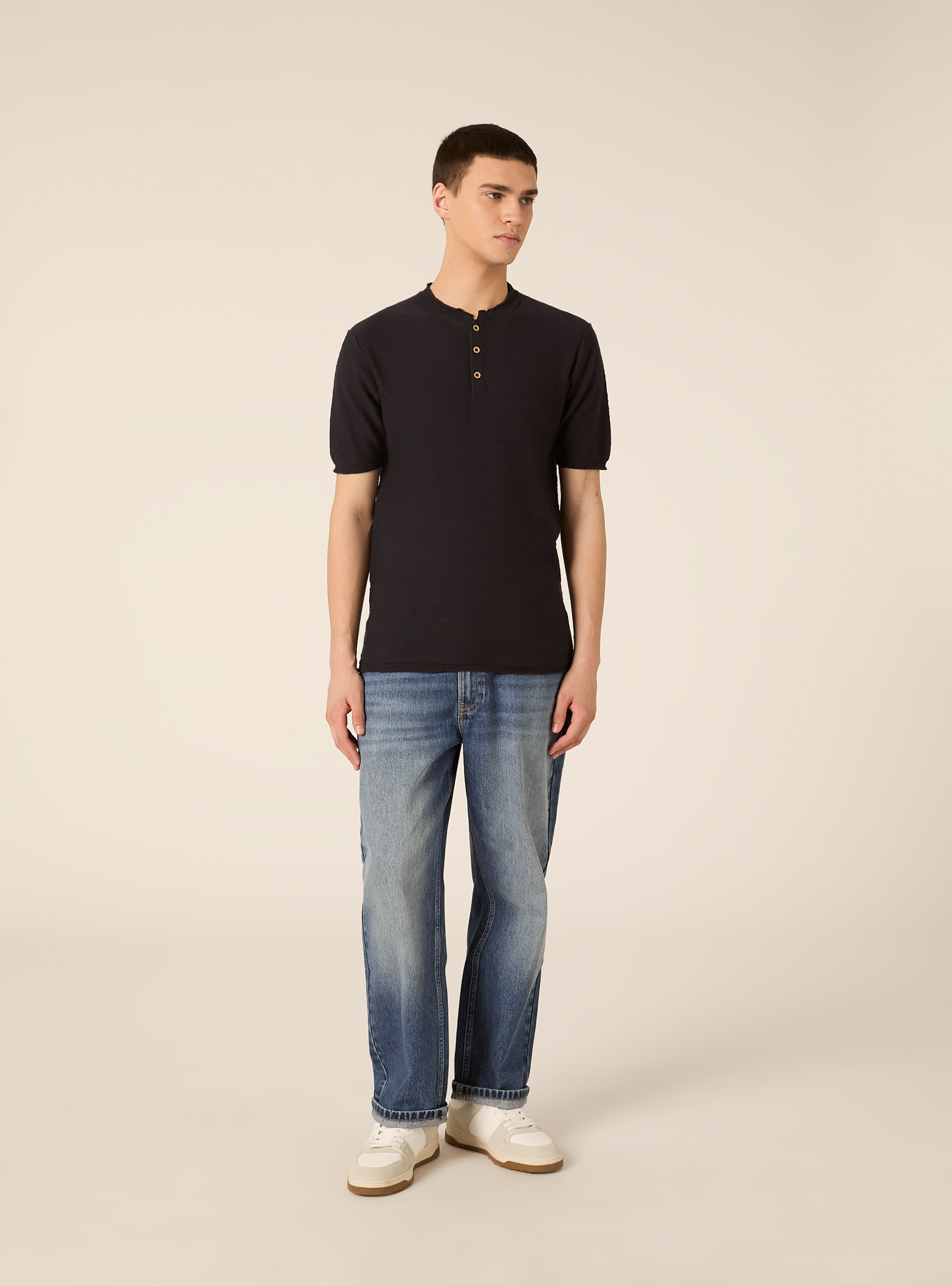 Pullover leggero con collo serafino, NAVY MEDIO