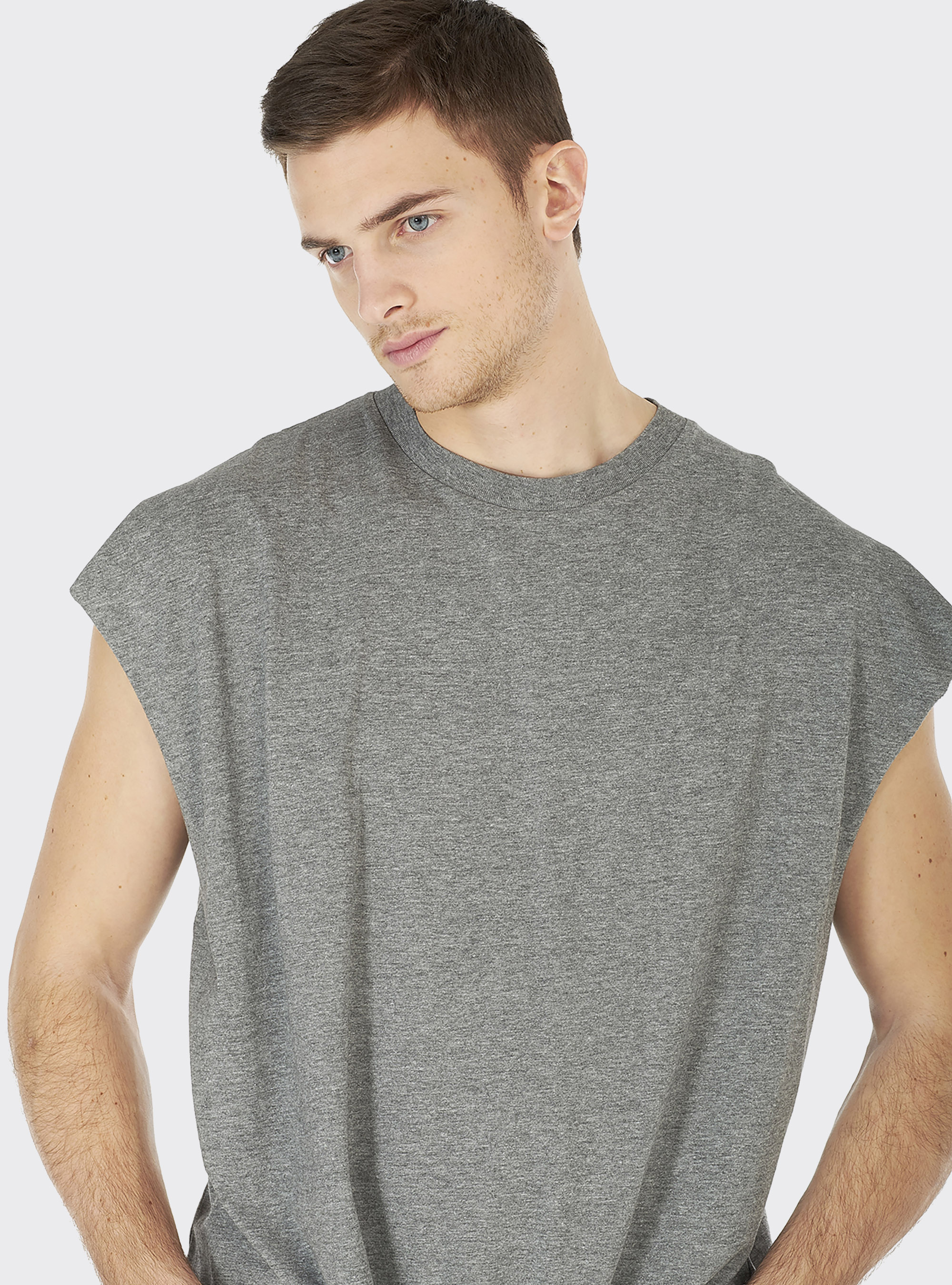Débardeur à larges épaules en pur coton, C130 DARK GREY MELANGE