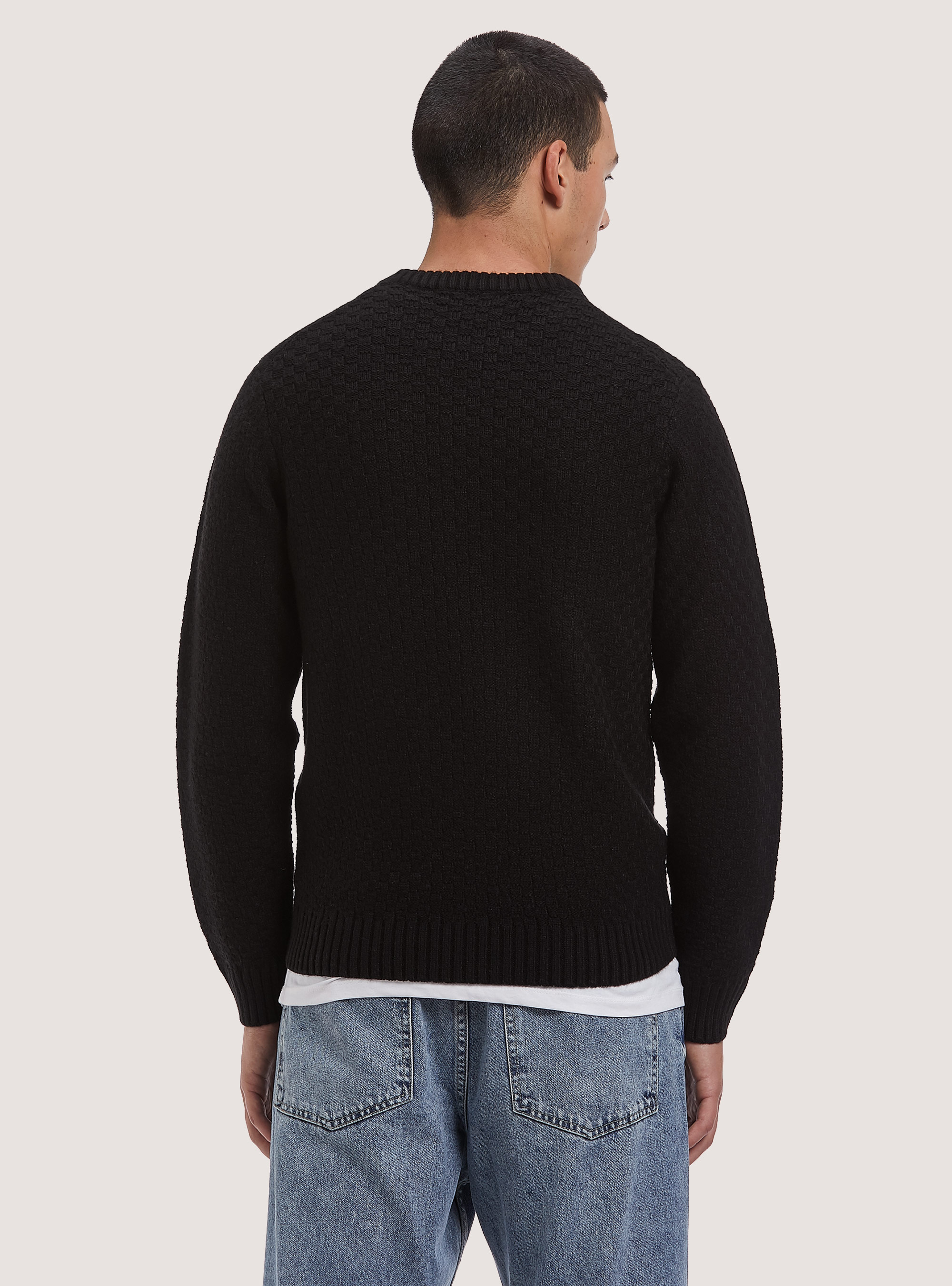 Pullover caldo con texture geometrica, BK1 BLACK