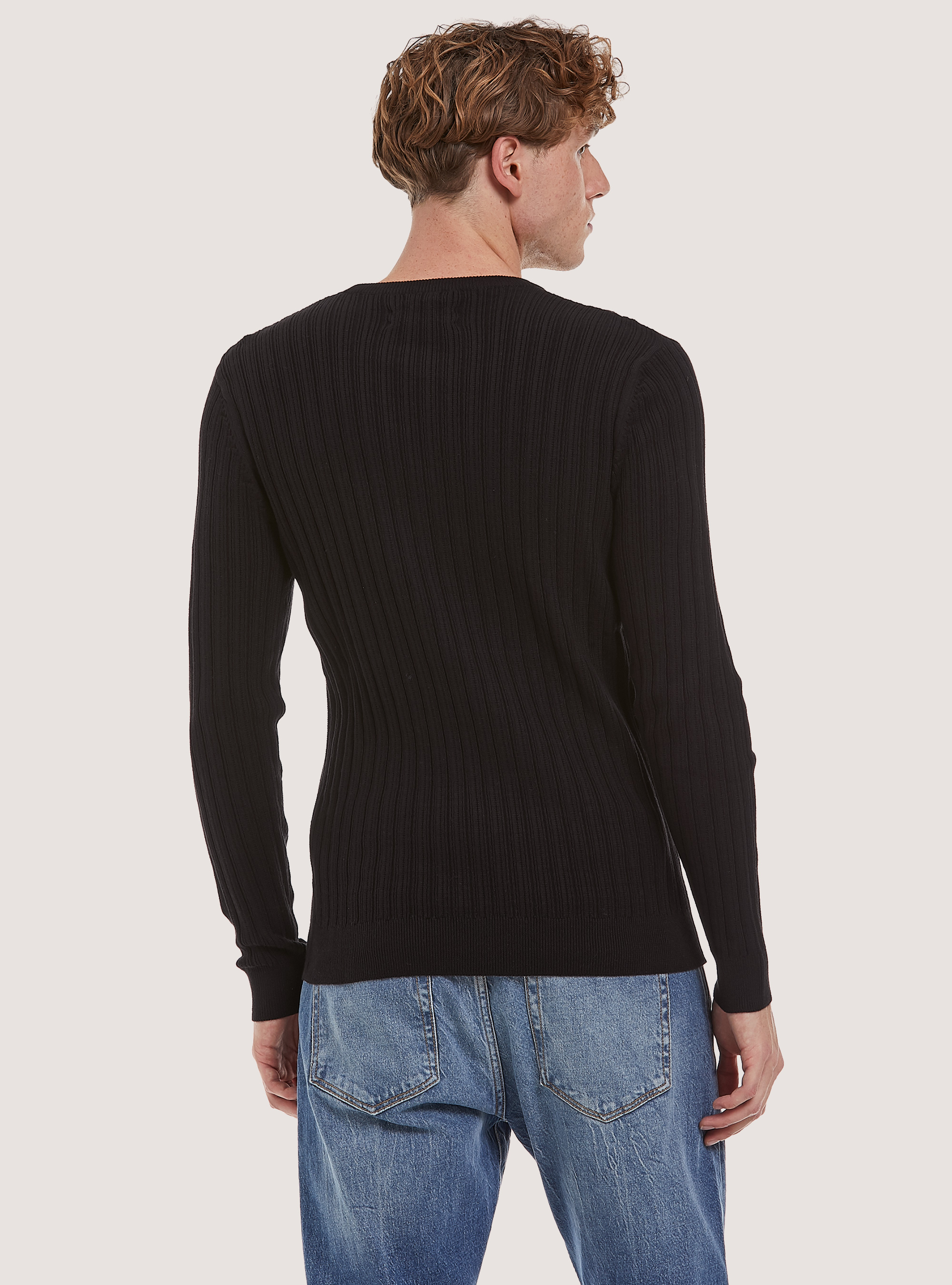 Crew-neck pullover with texture, BK1 BLACK