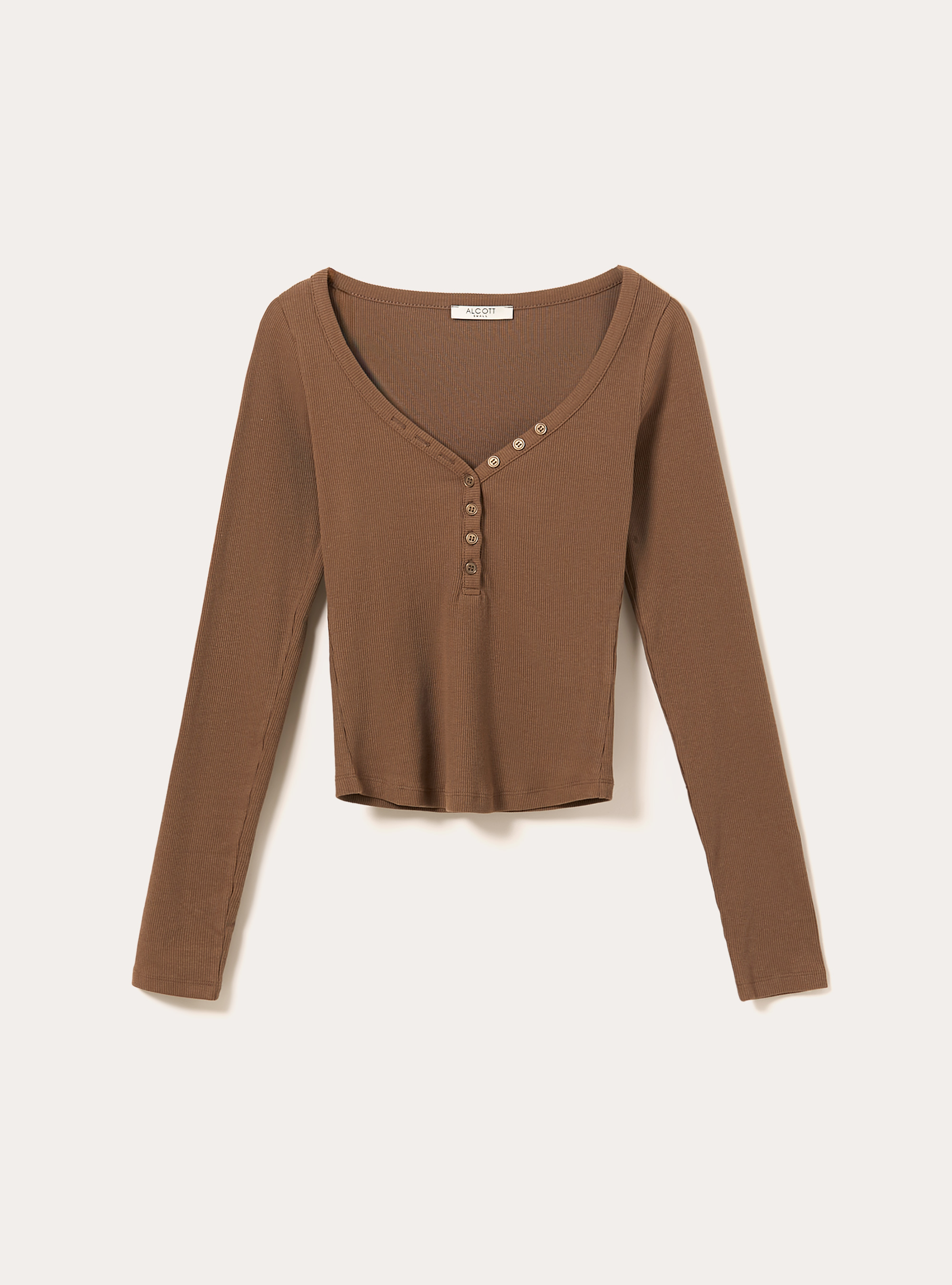 Long-sleeved V-neck T-shirt, BR2 BROWN MEDIUM