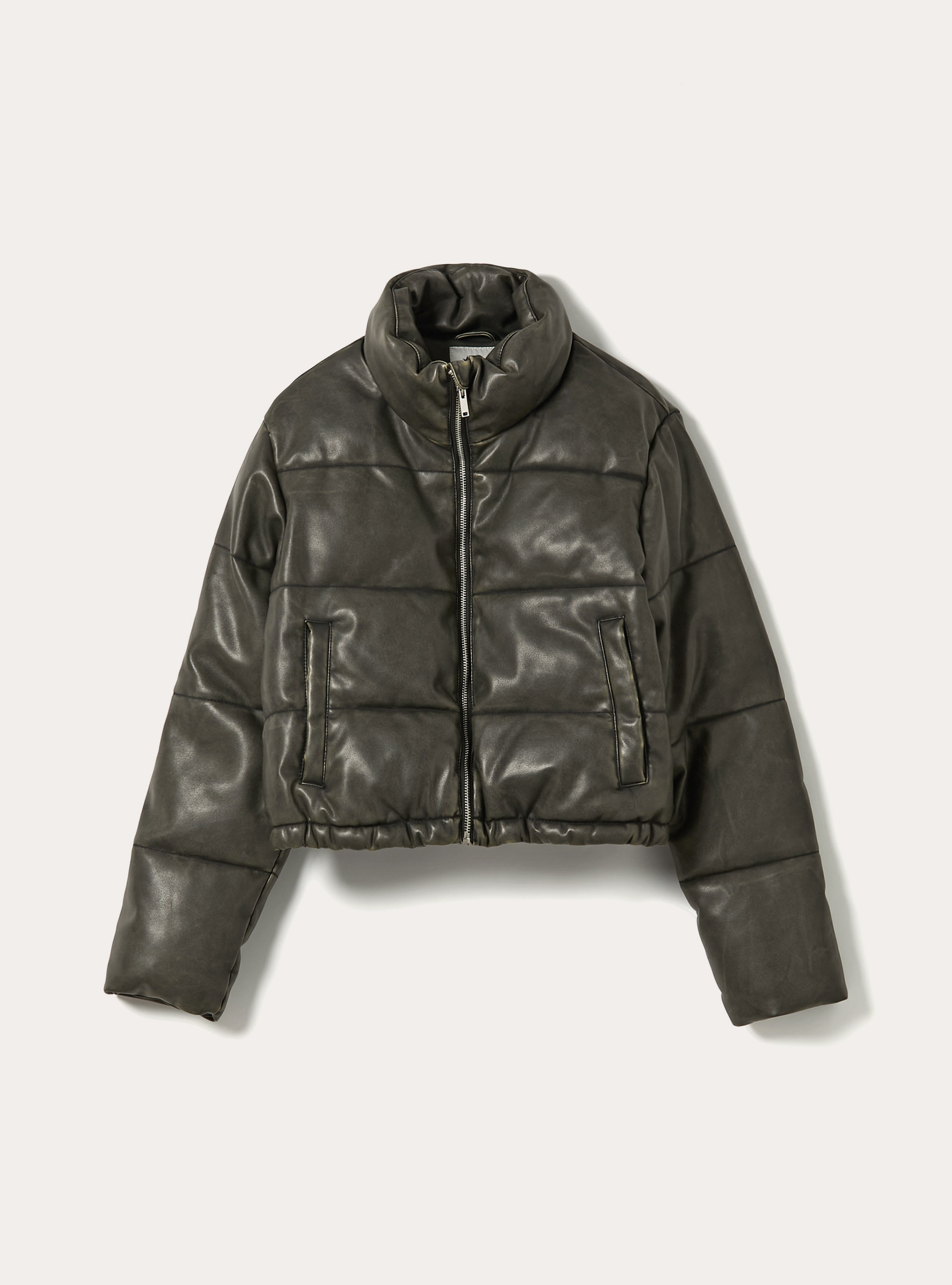 Cropped jacket with worn leather effect, BK1 BLACK