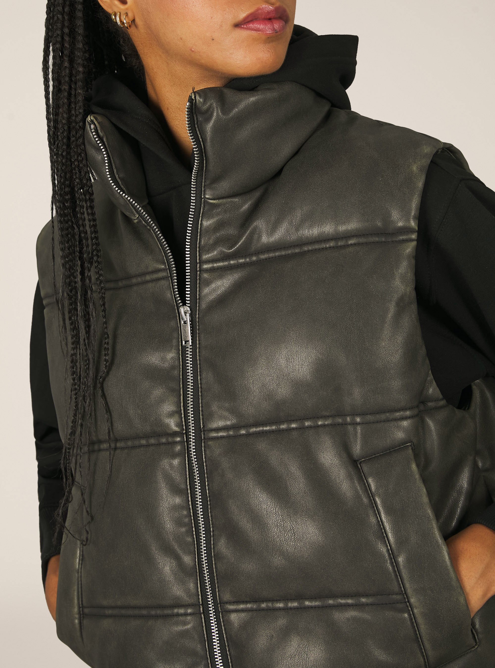 Leather-effect sleeveless jacket with recycled padding, BR2 BROWN MEDIUM