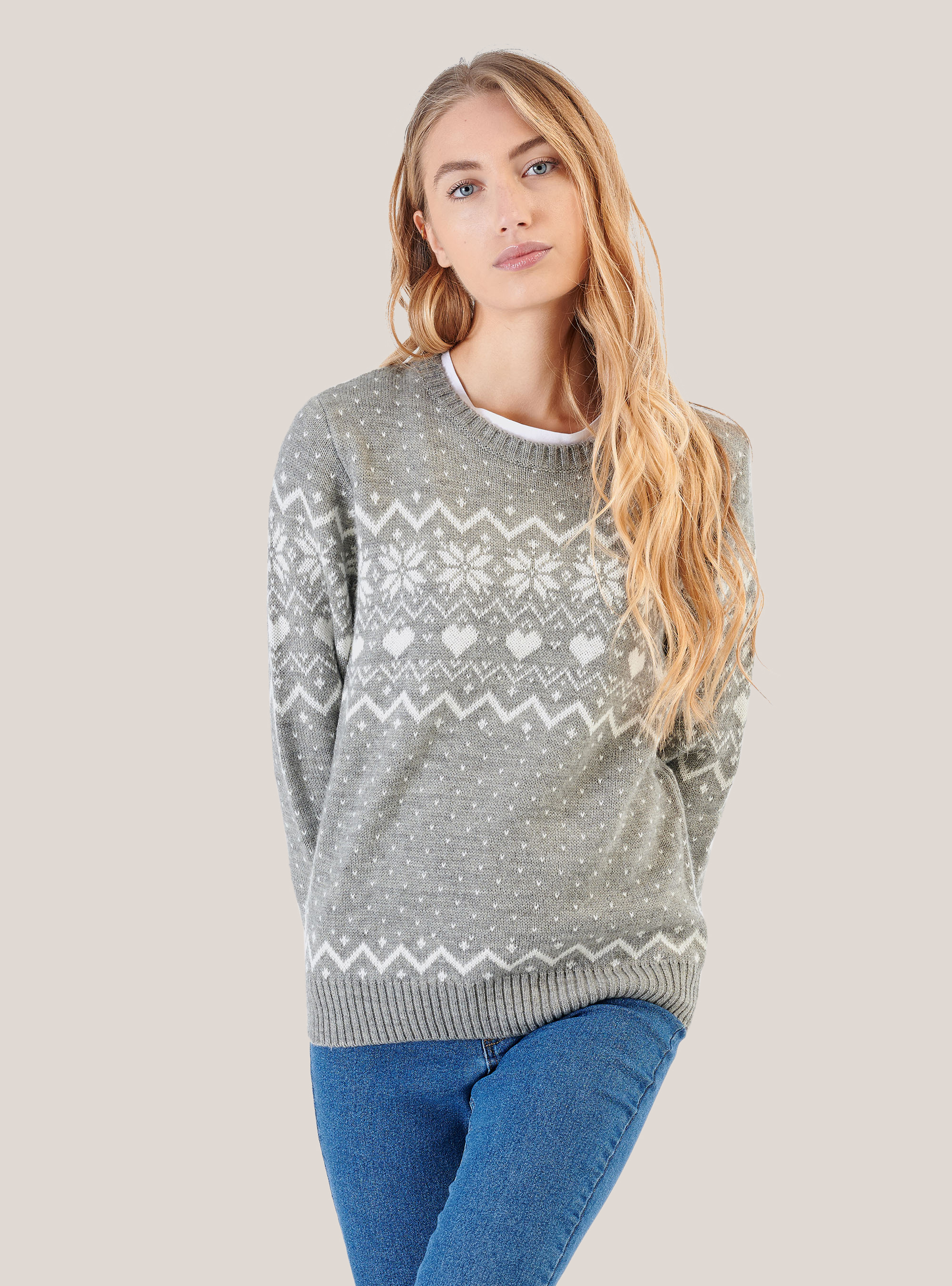CHRISTMAS CREWNECK SWEATER, GREY MELANGE