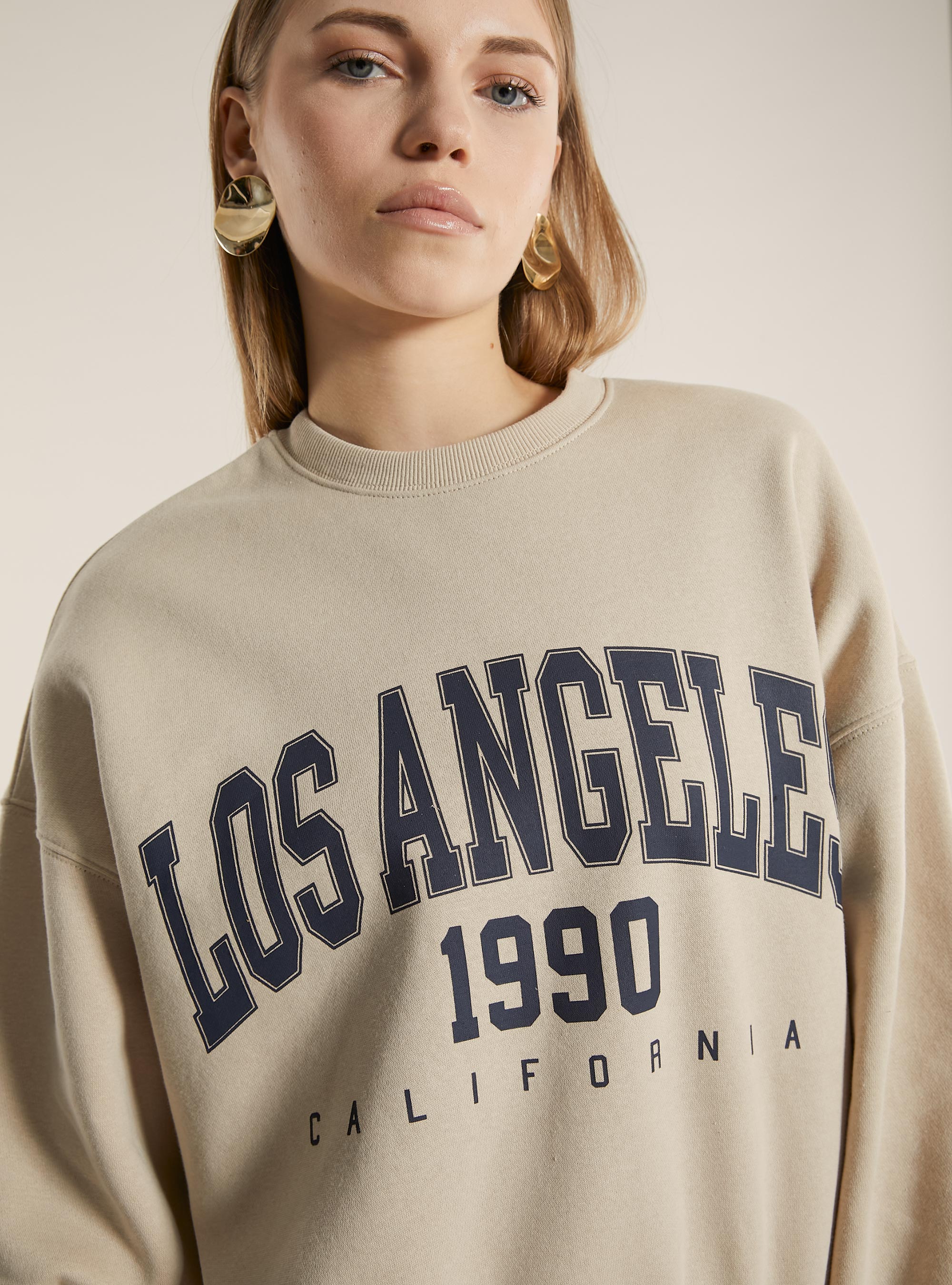 Oversized sweatshirt with print, BG2 BEIGE MEDIUM