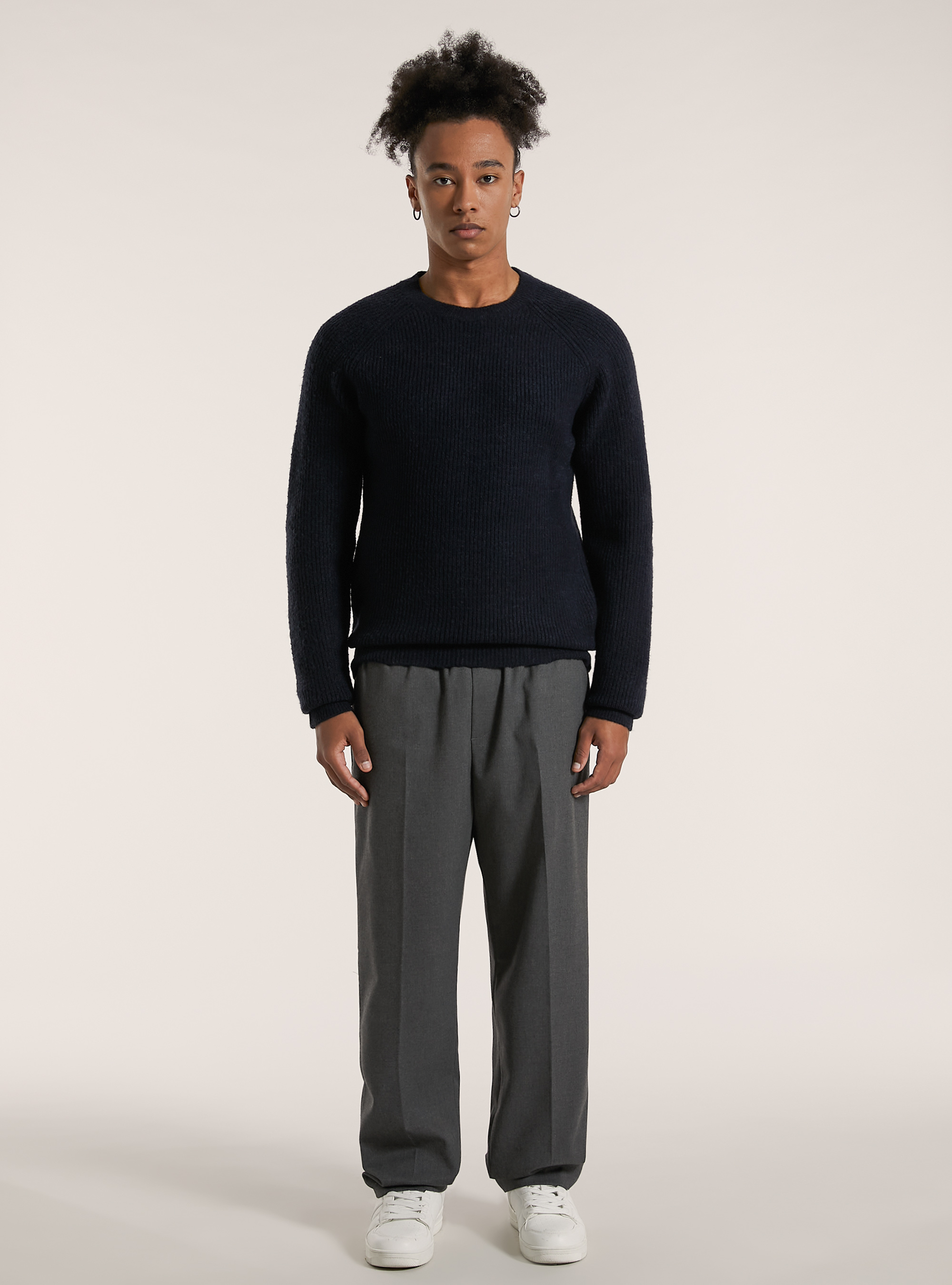 Jersey de canalé inglés en mezcla de lana, NA1 NAVY DARK