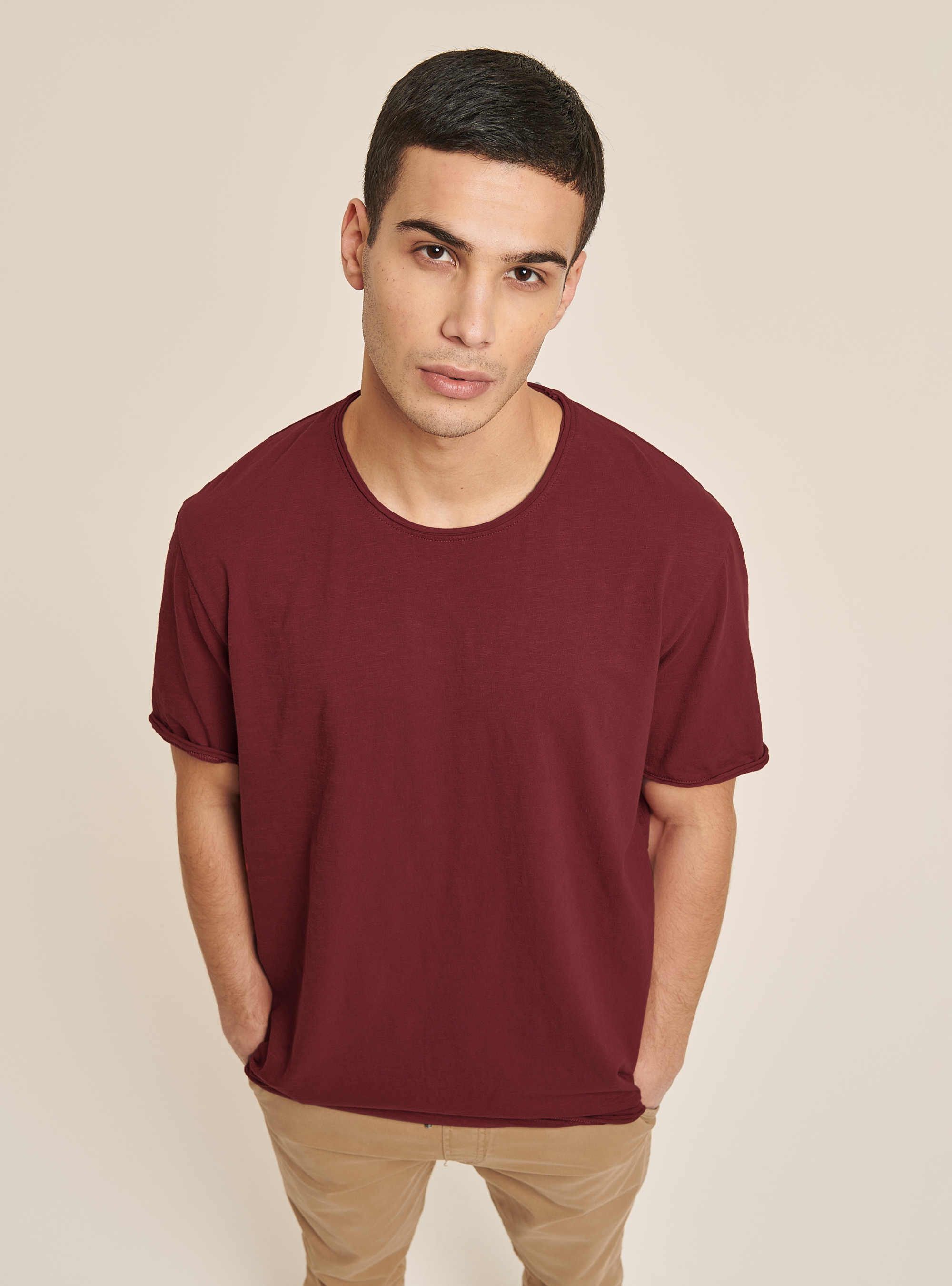 T-shirt en coton uni de base, C3443 BORDEAUX