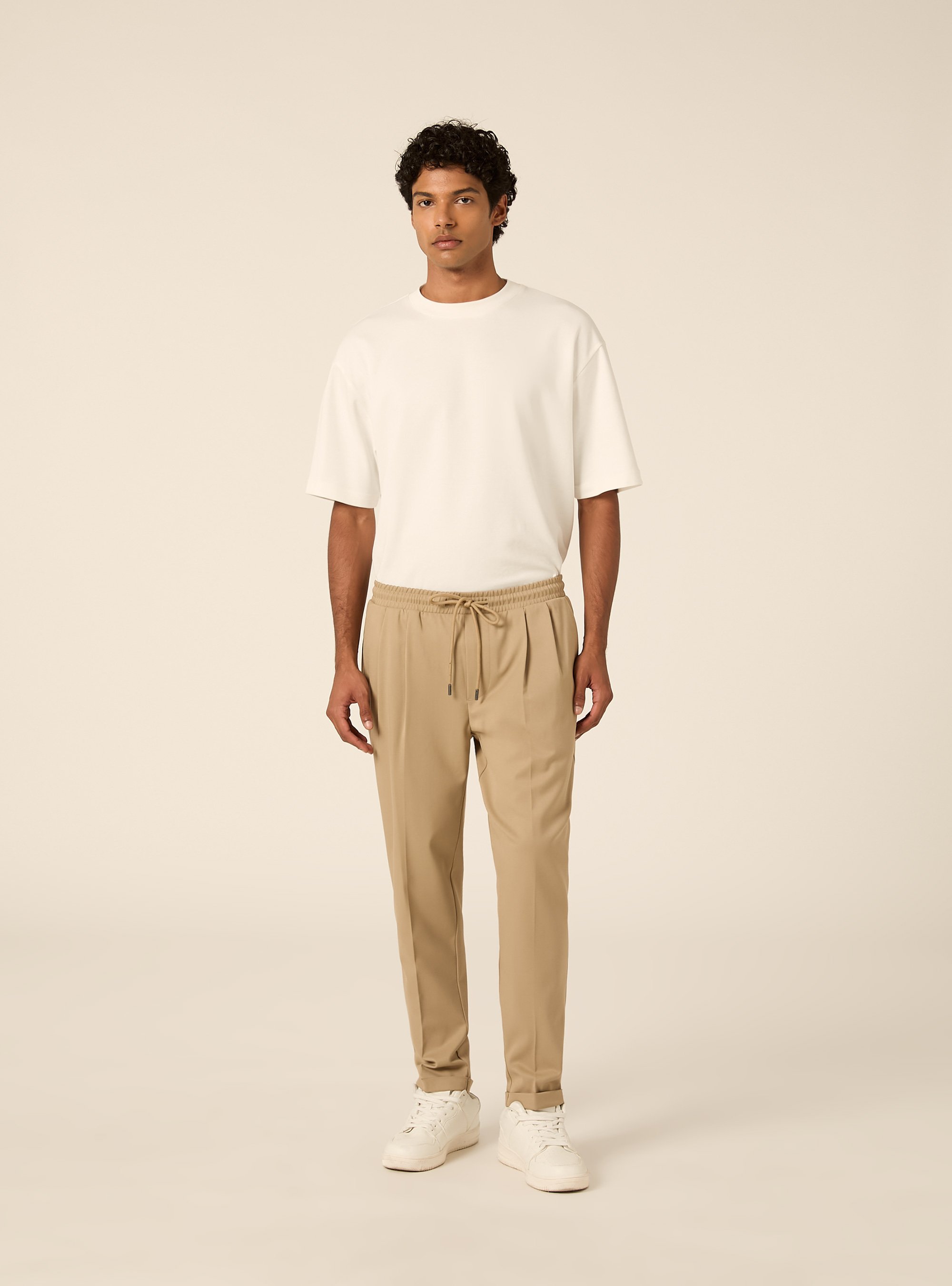 Pantalon jogging en twill avec pinces, BG2 BEIGE MEDIUM