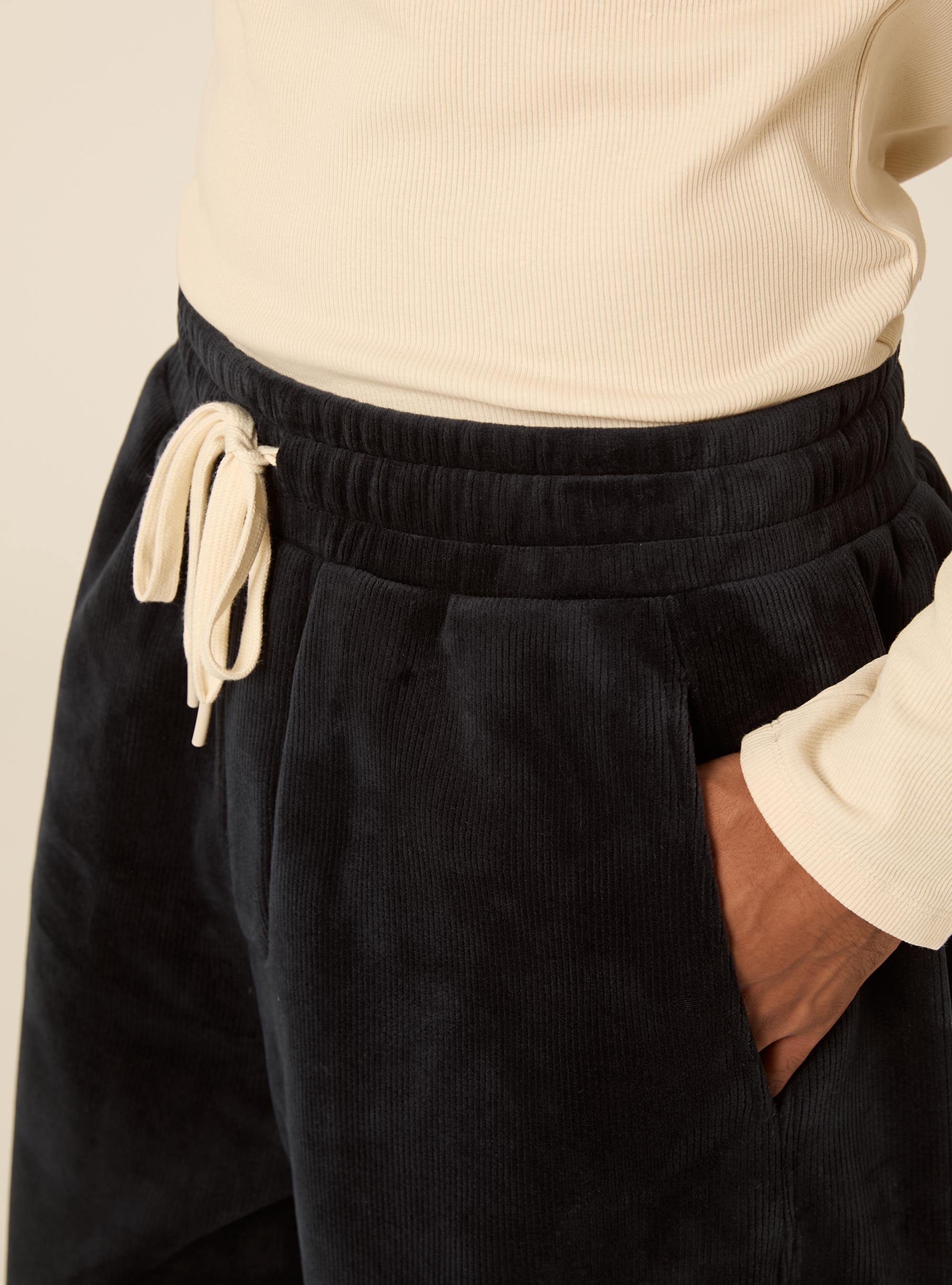 Corduroy barrel fit trousers with drawstring, NA2 NAVY MEDIUM