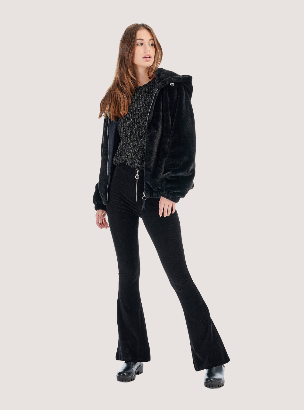 Pullover in ciniglia con filo lurex, NERO