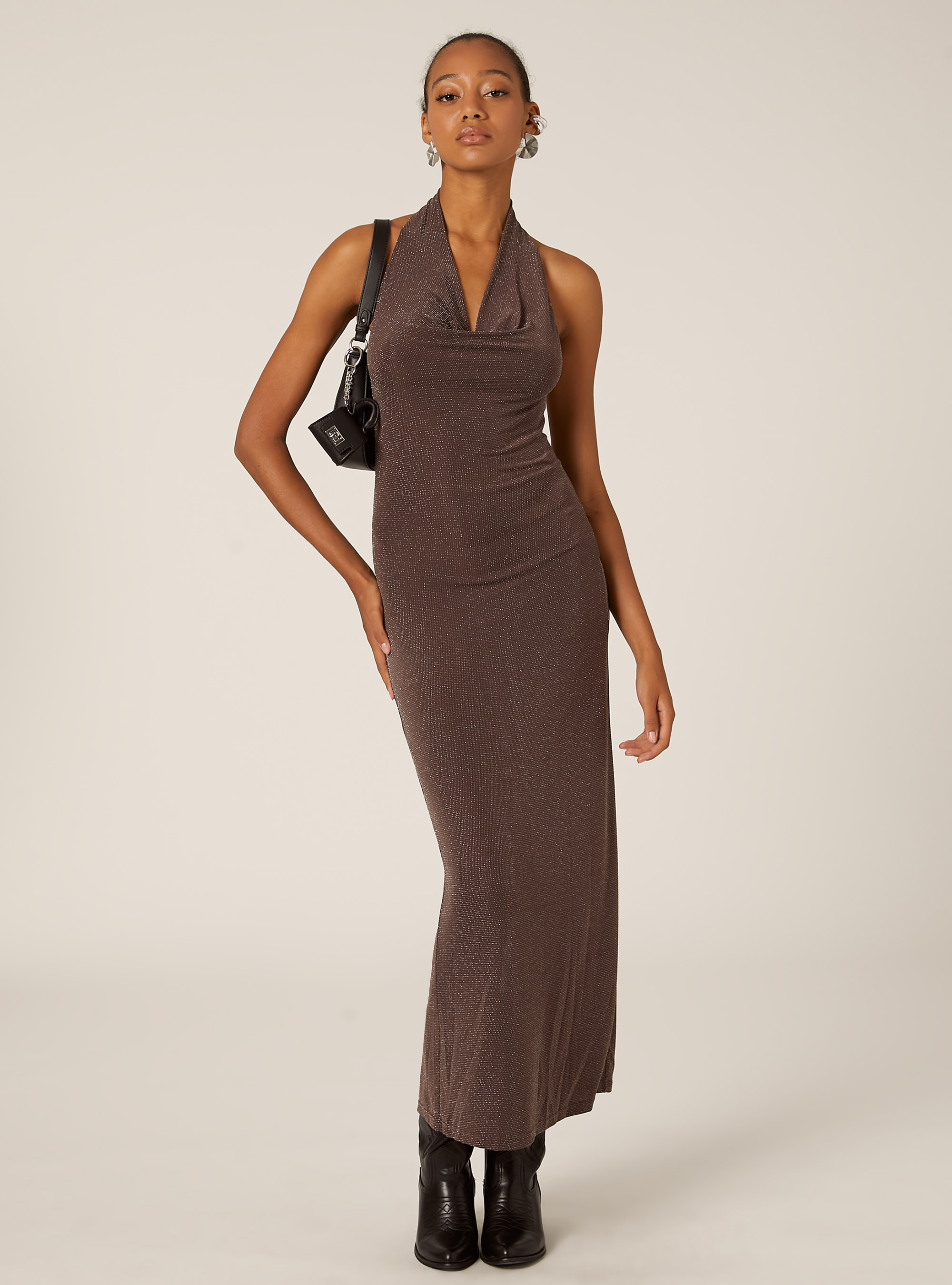 Halter dress with rhinestones, BR2 BROWN MEDIUM