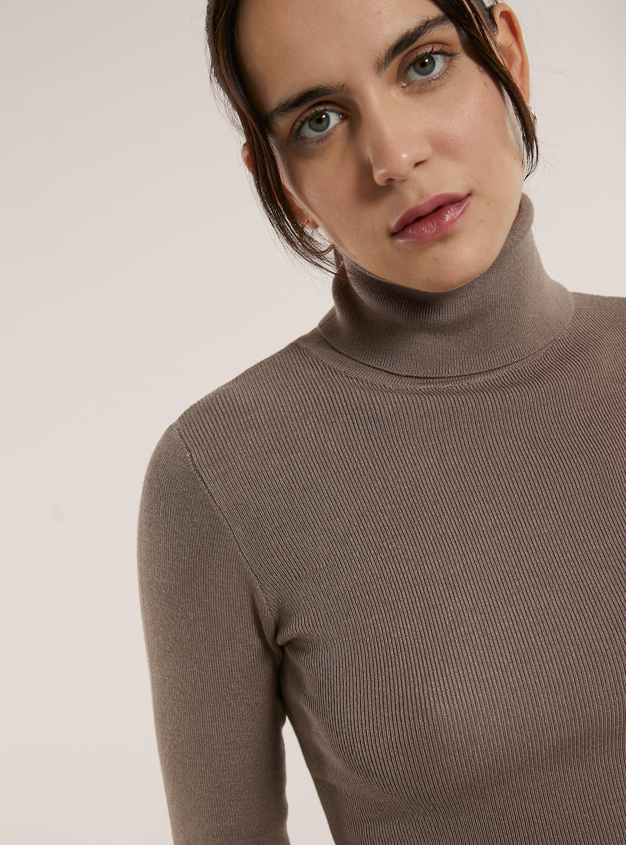 Cropped high-neck pullover, BR3 BROWN LIGHT