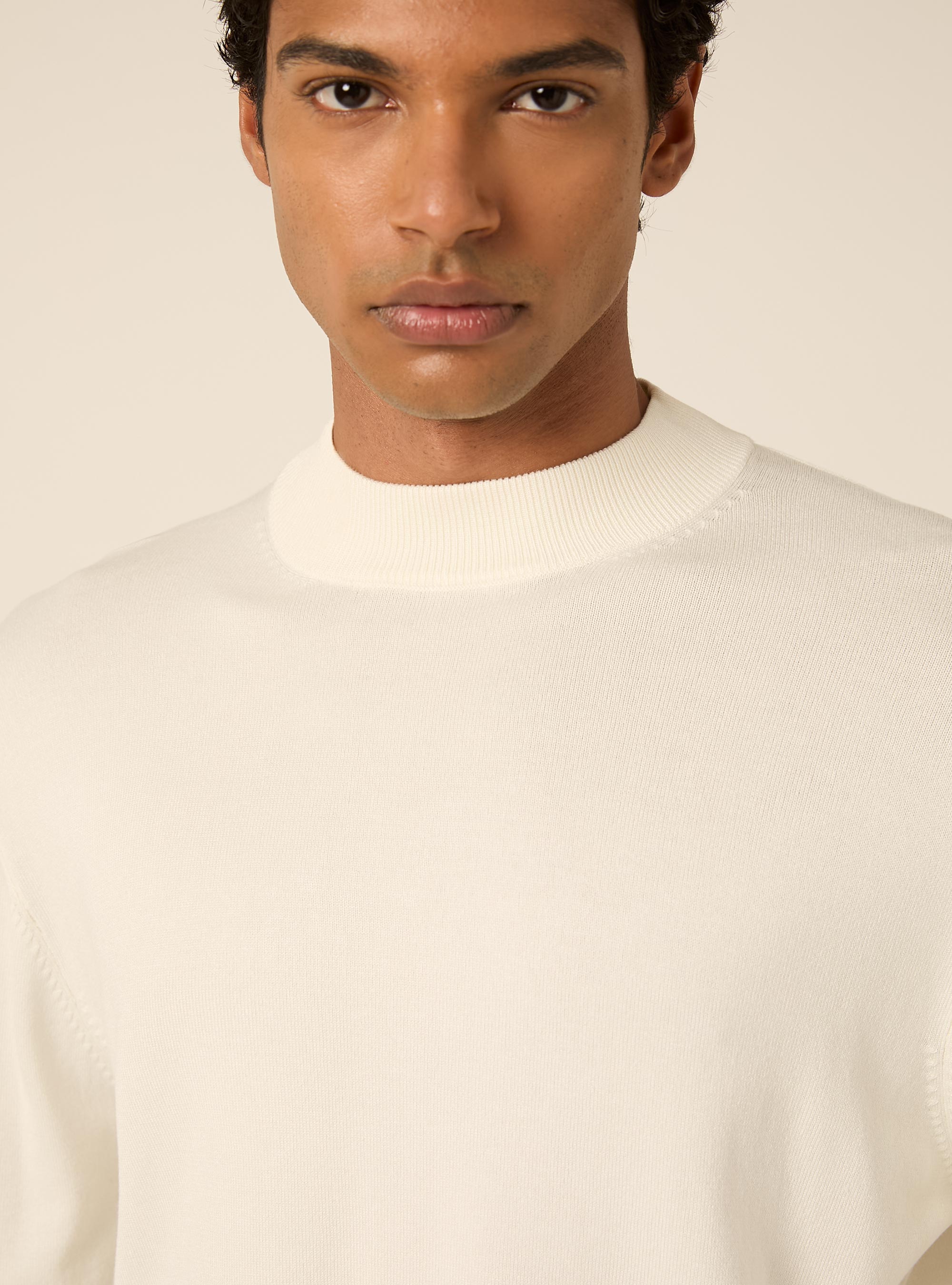 Maglia mezzocollo rasata, OFF WHITE