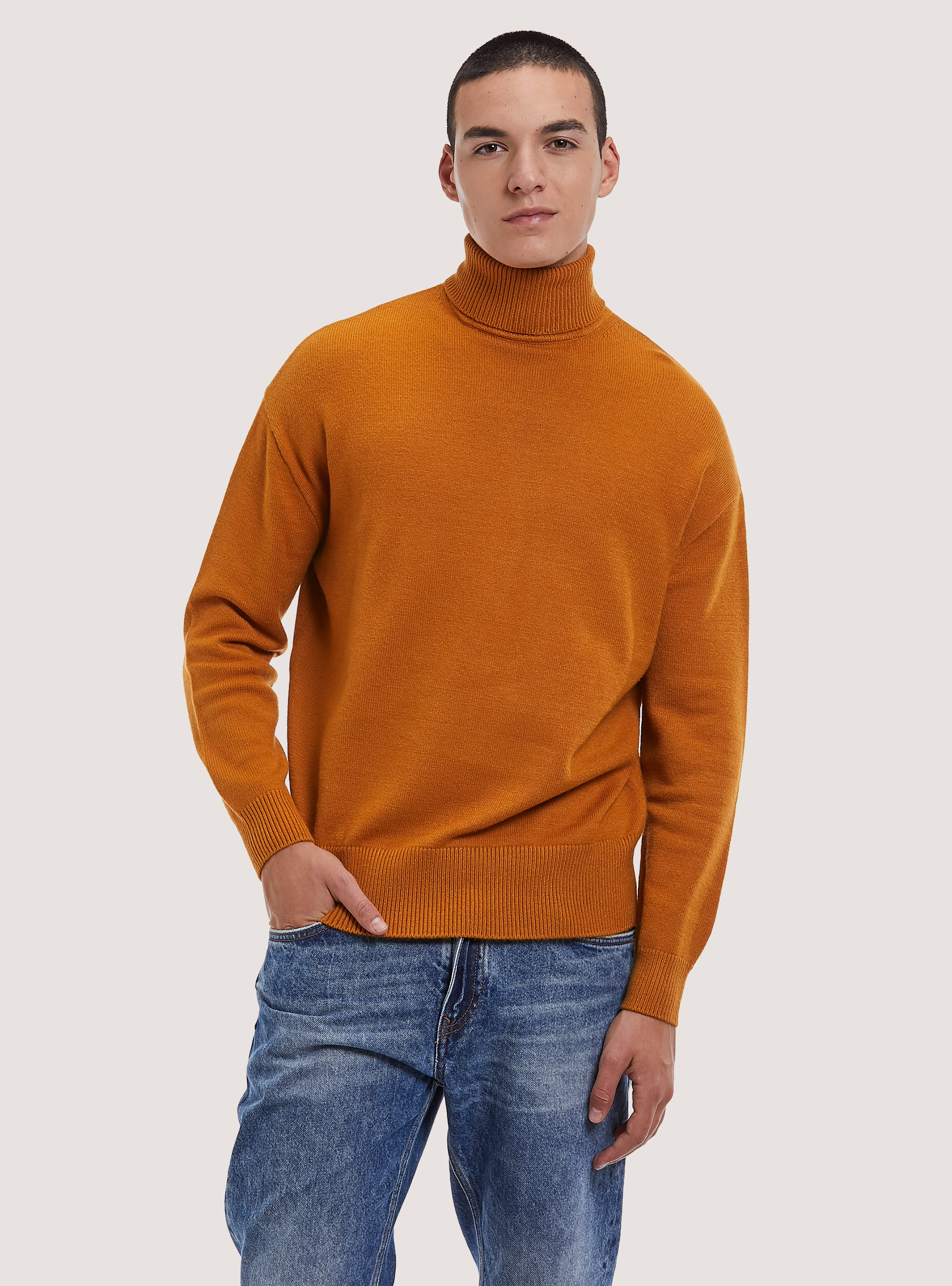 Pullover morbido collo alto boxy fit elasticizzato, SE3 SENAPE LIGHT
