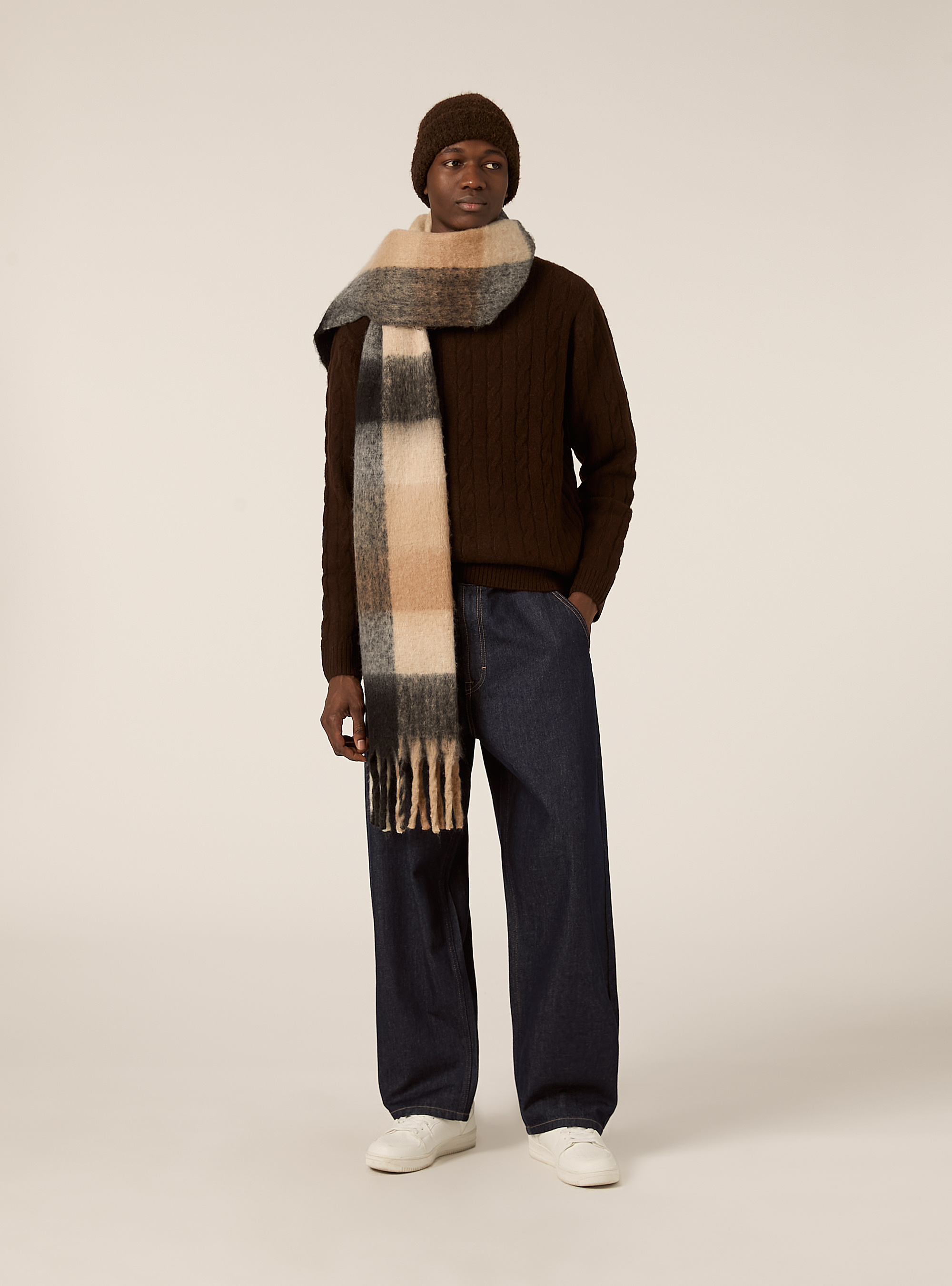 Maglione girocollo cable, MBR1 BROWN MEL DARK