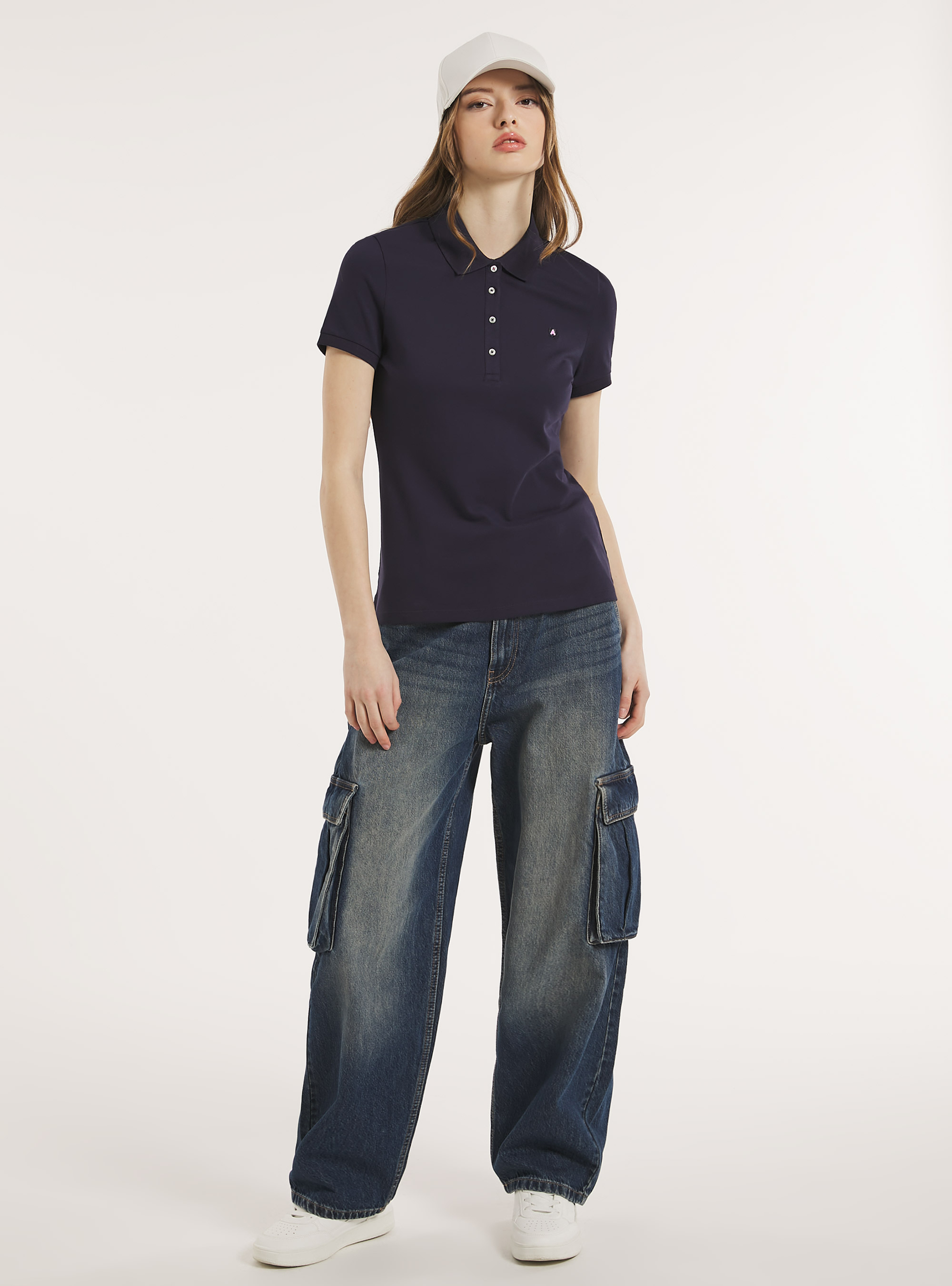 Cotton pique polo shirt with embroidery, BL2 BLUE MEDIUM