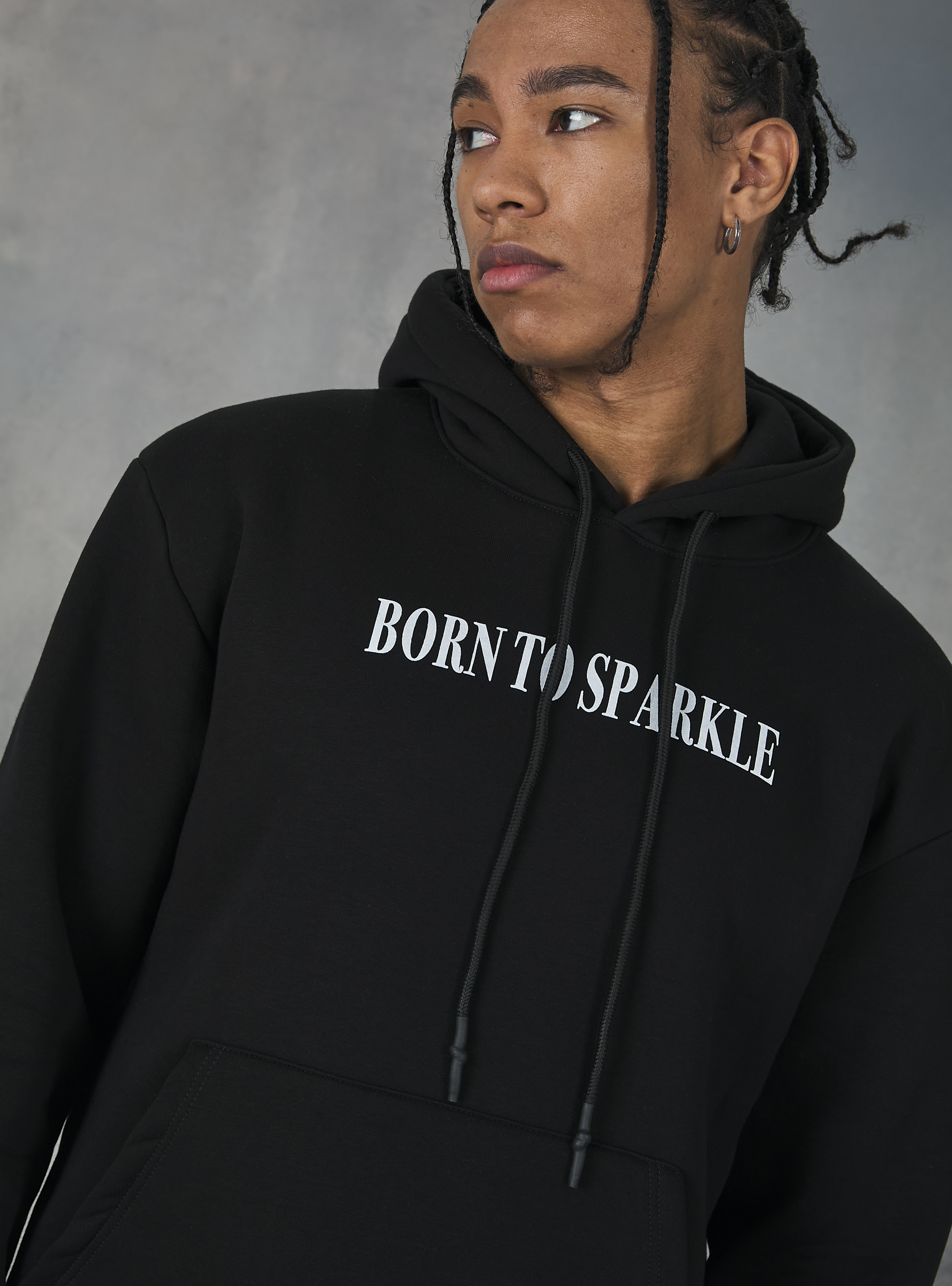 Hoodie with print, BK1 BLACK