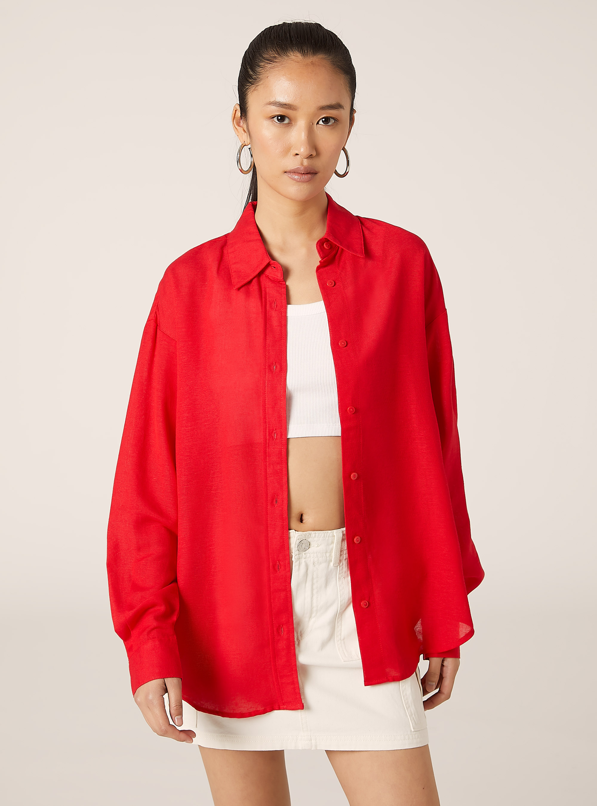 Chemise en lin de coupe confortable, RD2 RED MEDIUM