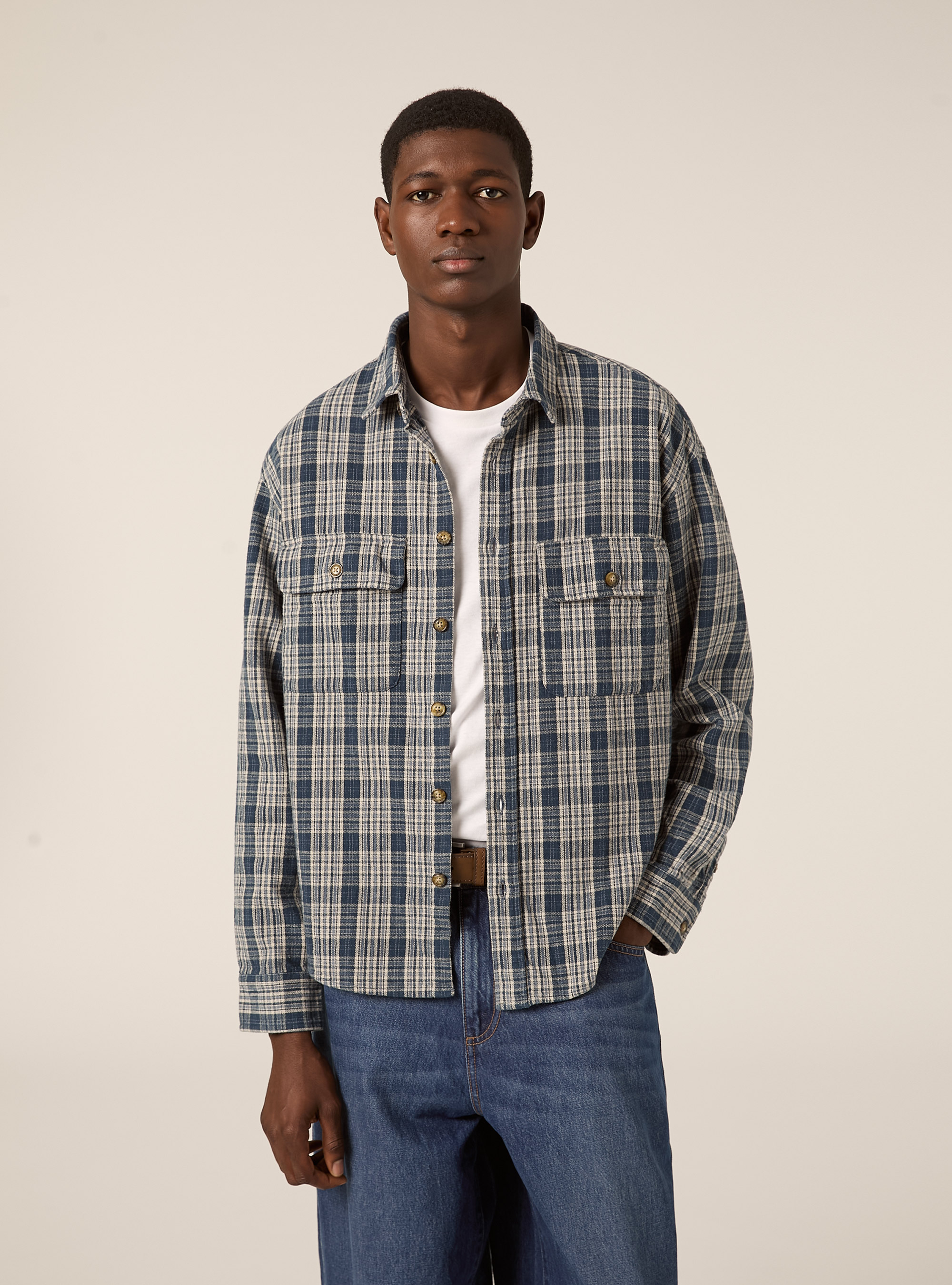 Veste chemise à carreaux en flanelle, BL2 BLUE MEDIUM