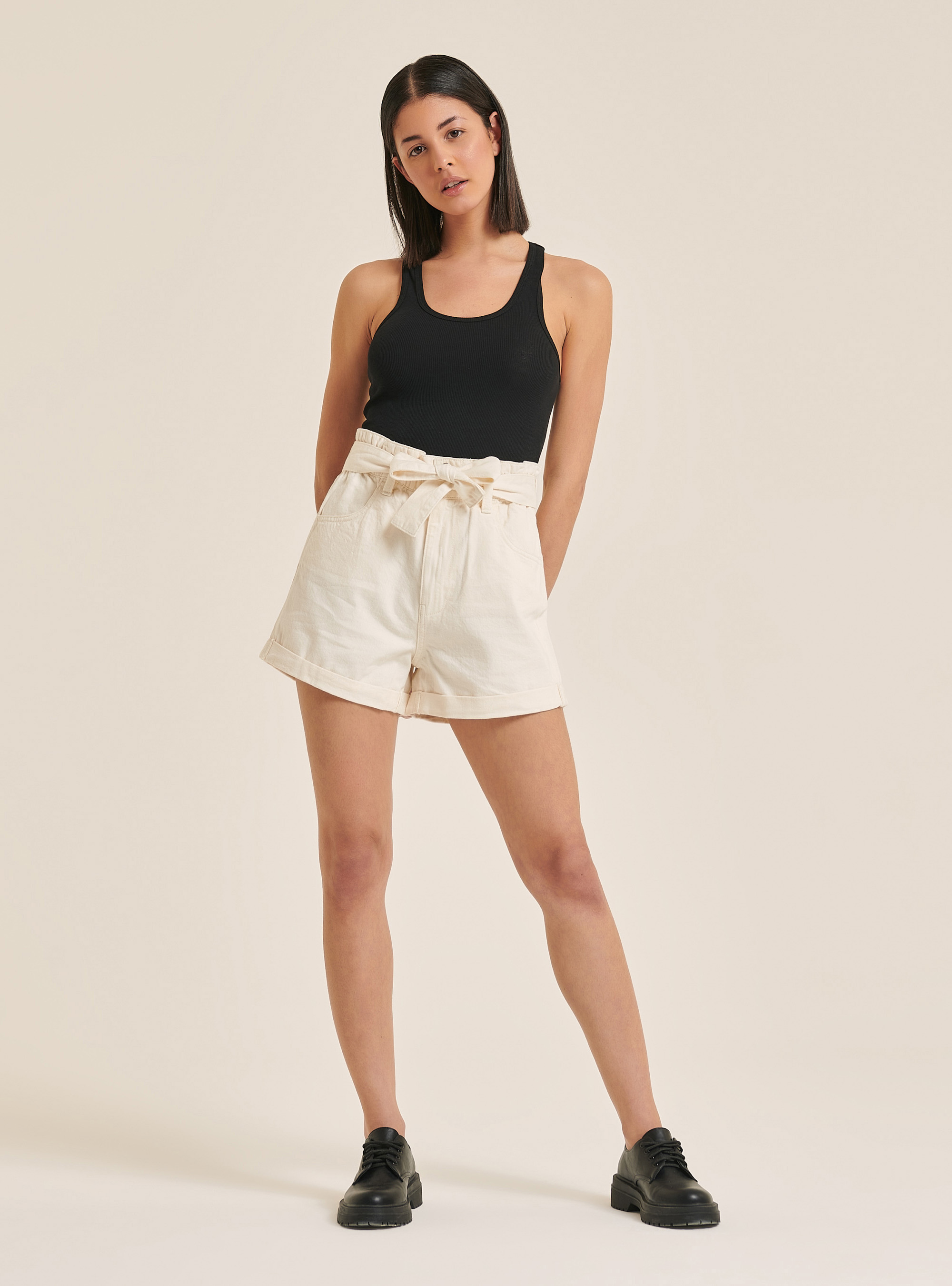 Twill baggy shorts with strap, C141 CREAM