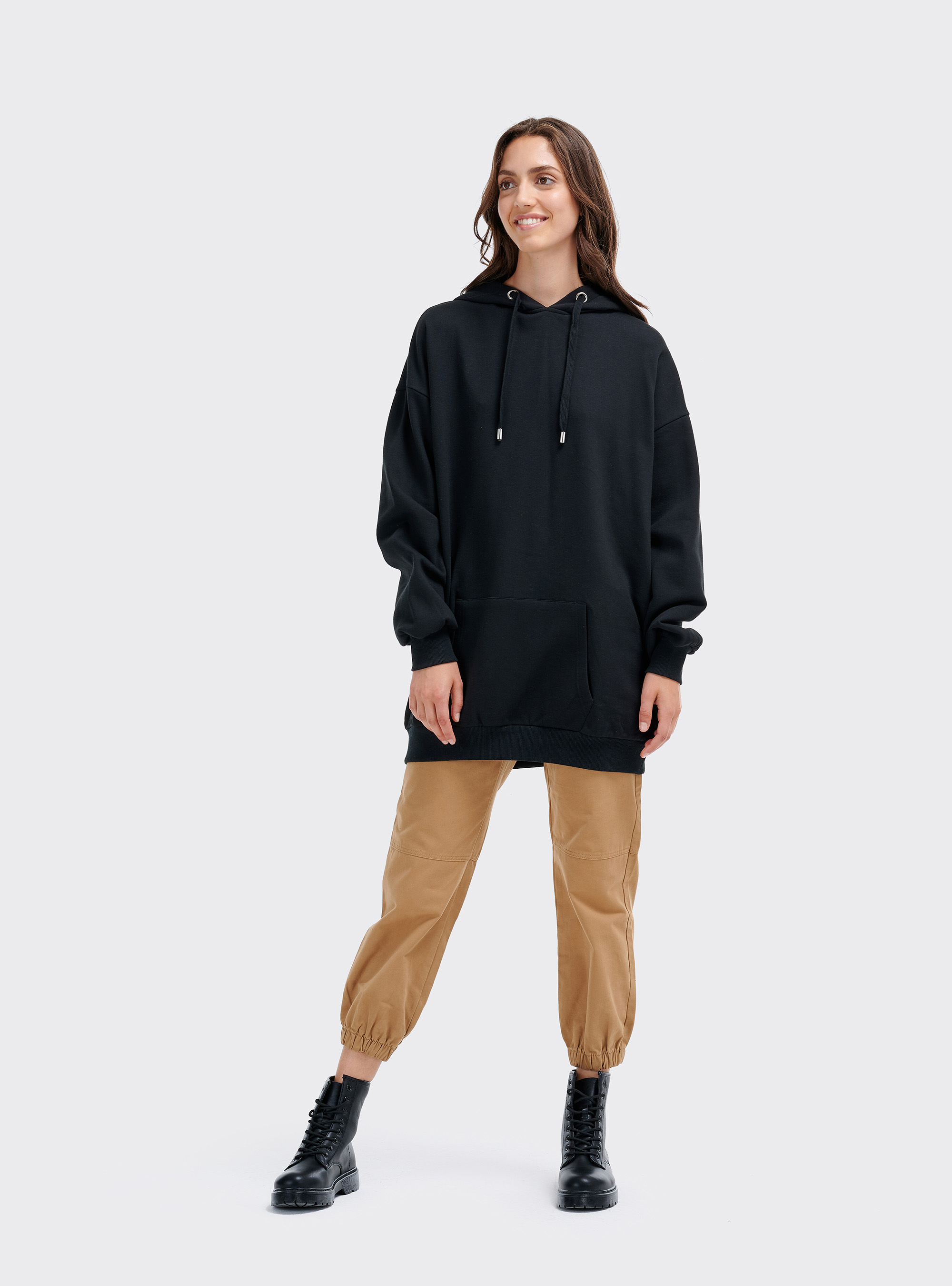 Felpa oversize con cappuccio, NERO