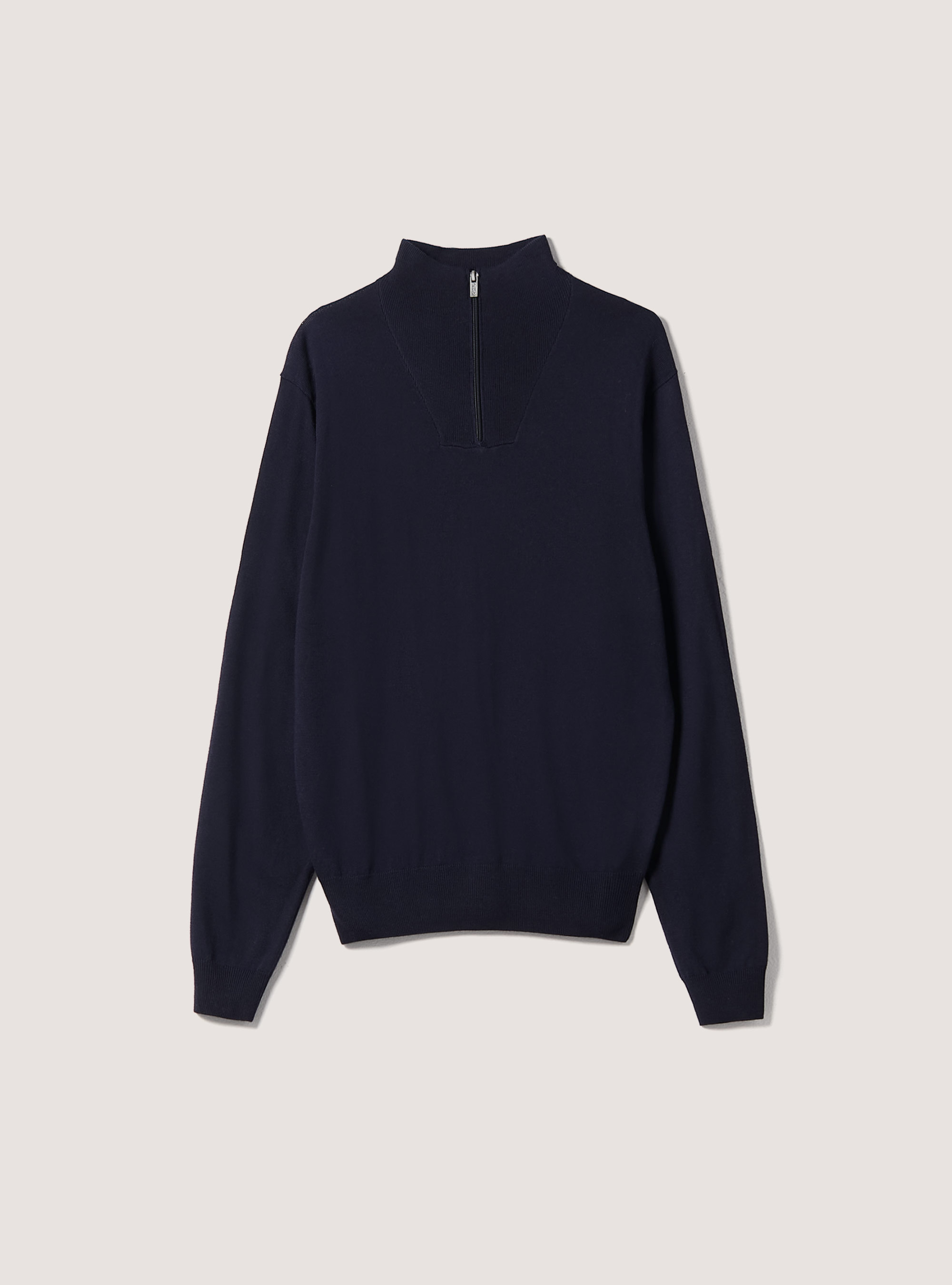 Pullover mit Reibverschluss aus Merinowolle und halbem Halsausschnitt, NA1 NAVY DARK
