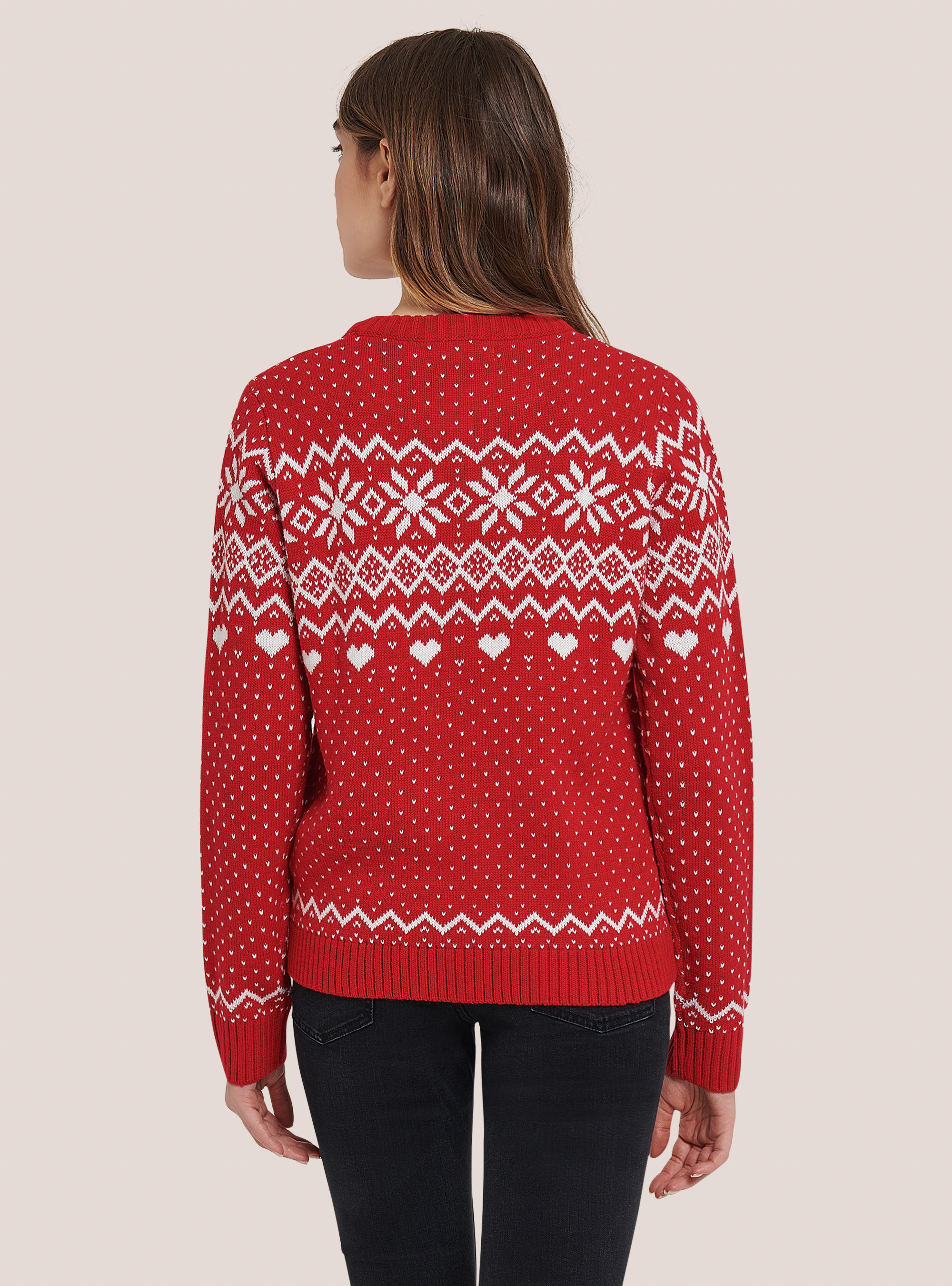 Christmas pullover with snowflakes and hearts, RED
