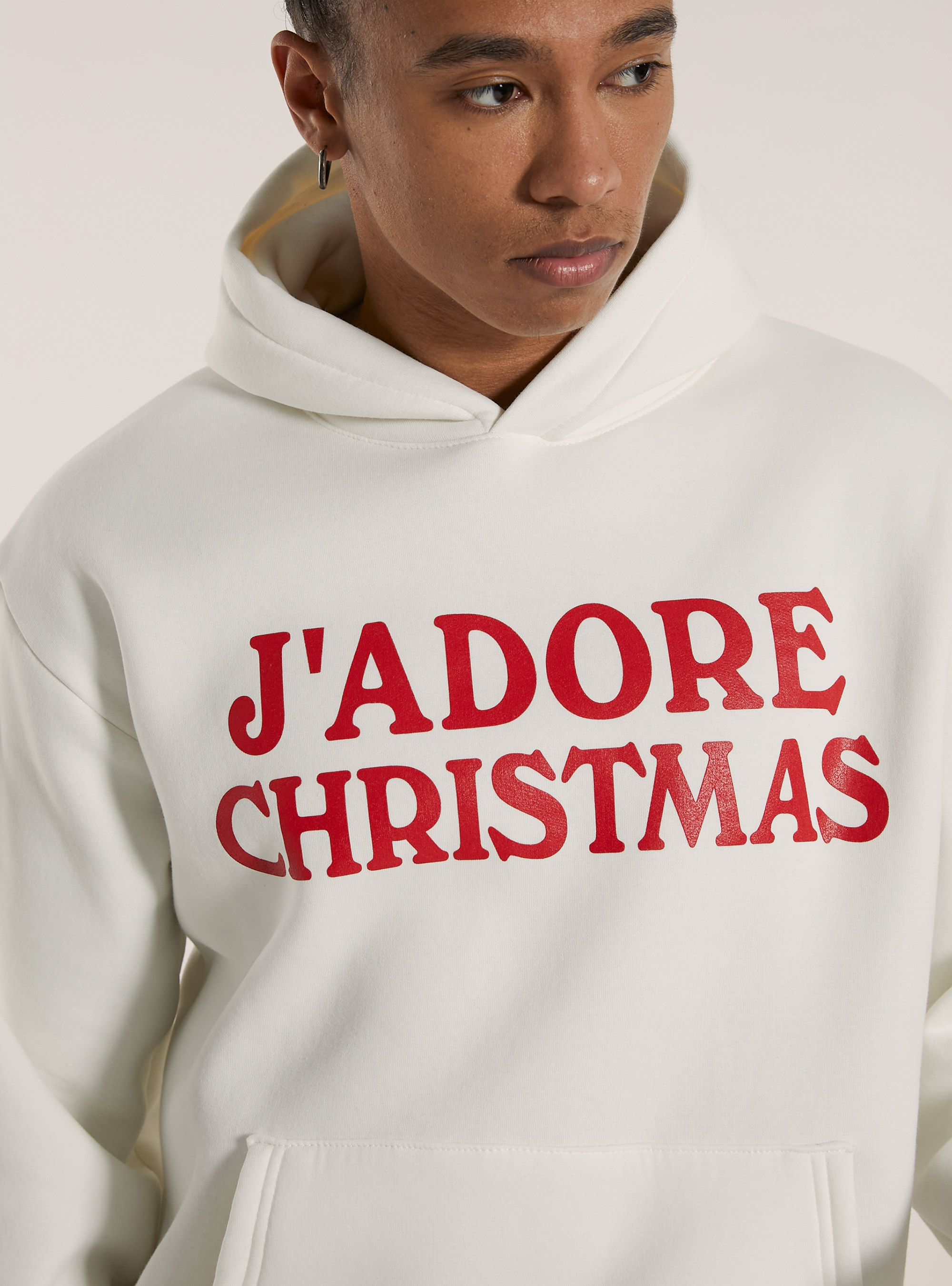 Felpa boxy fit con stampa J'adore Christmas, WH2 WHITE