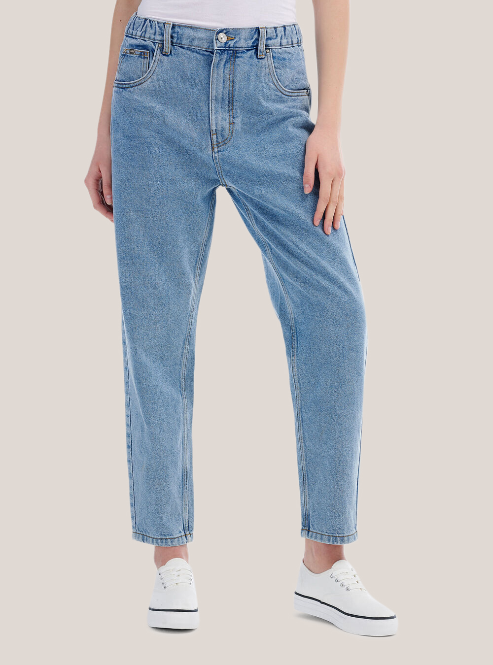 Jeans coupe mom avec élastique coton bio, C272 BLUE