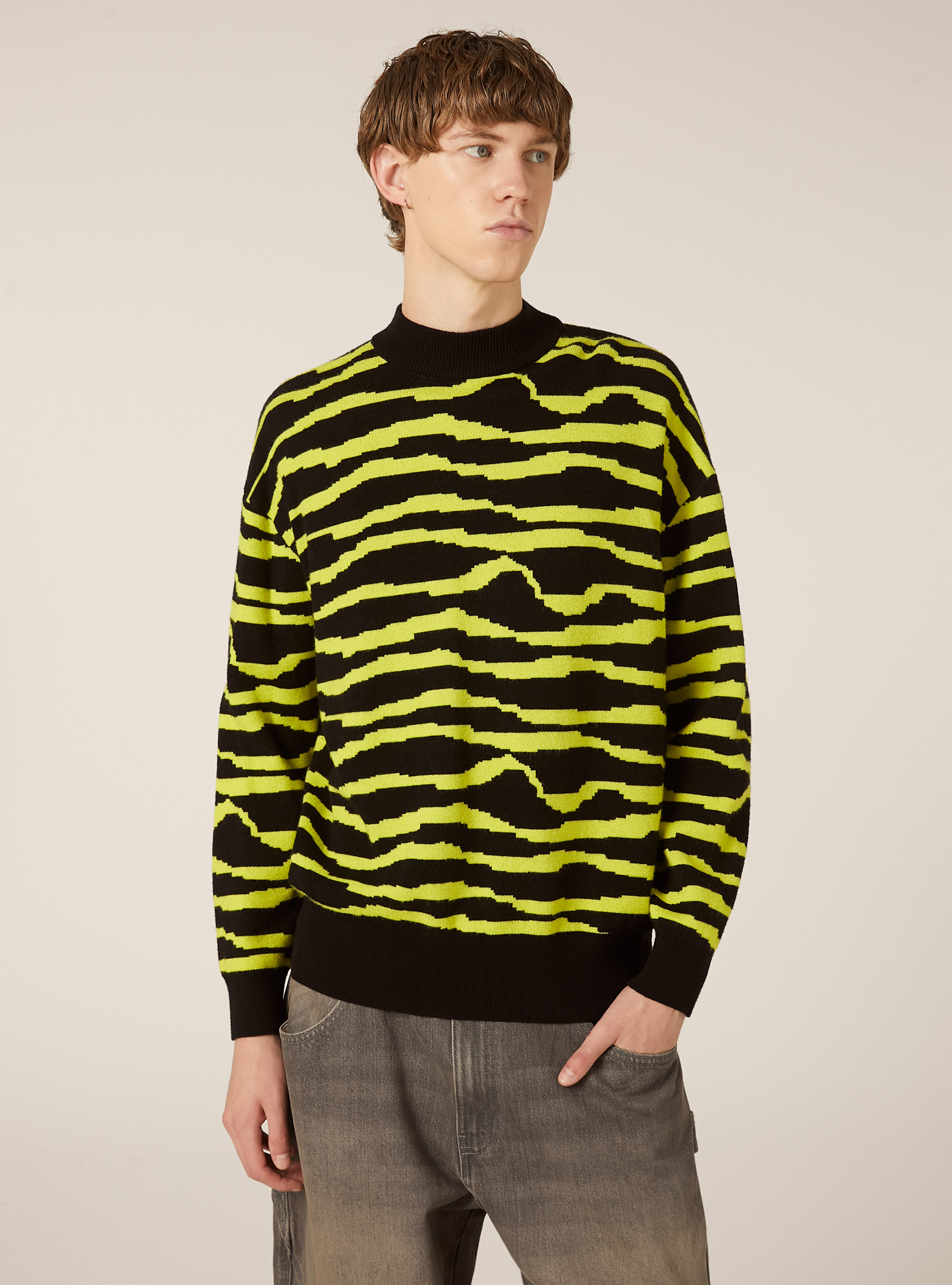 Pullover girocollo zebrato, BK1 BLACK