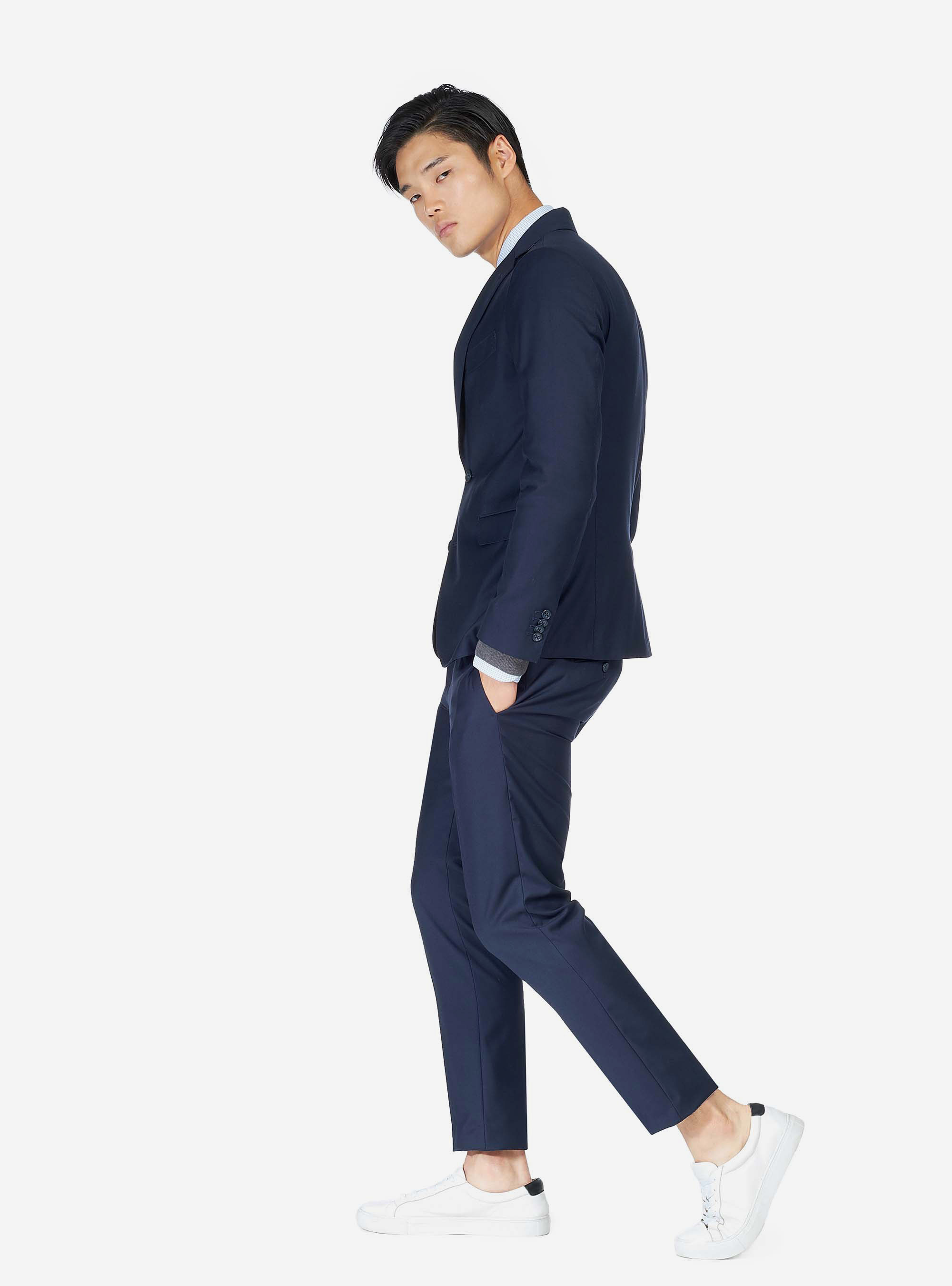 Costume couleur unie 2 boutons, C218 BLUE NAVY