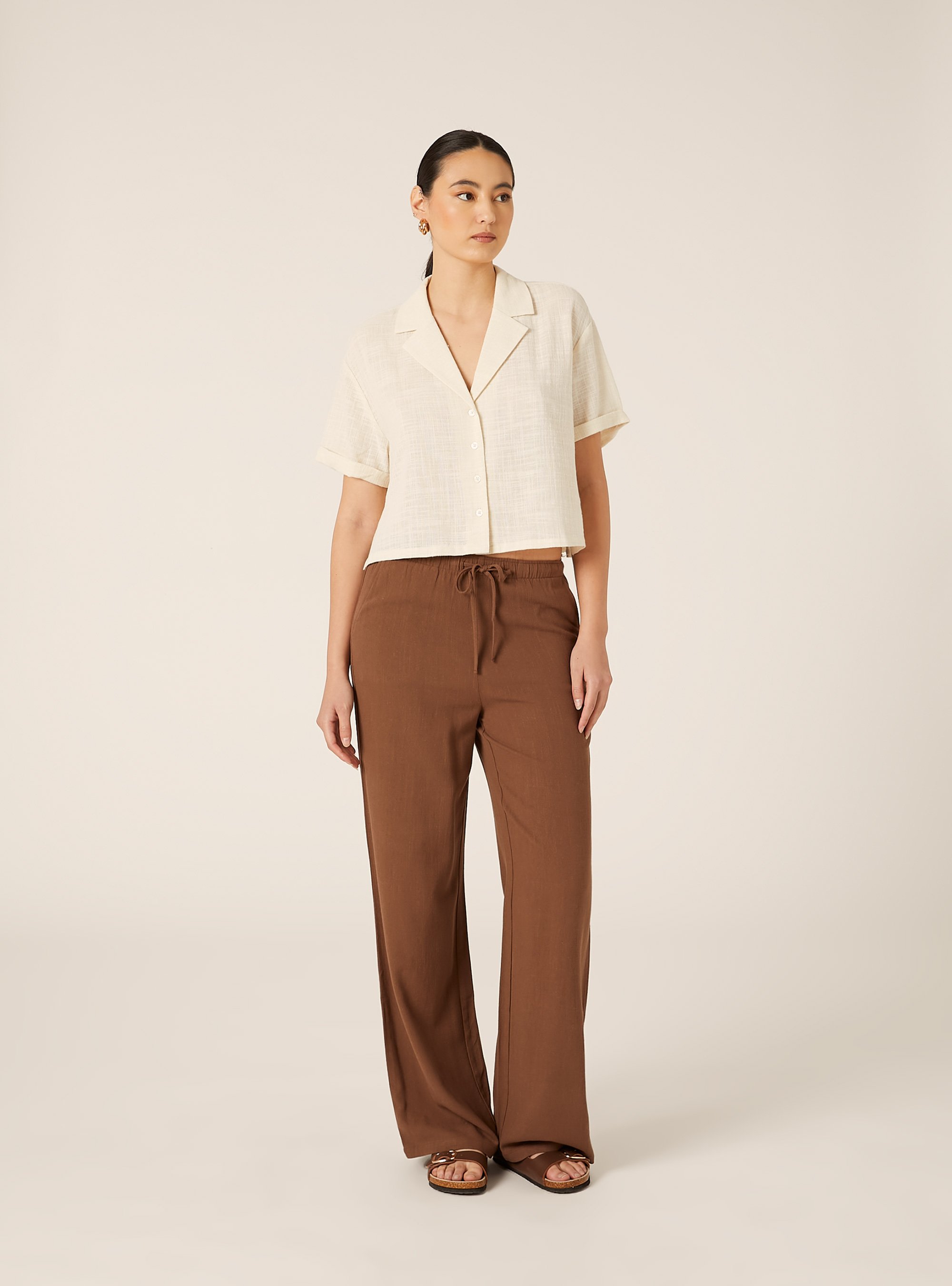 Camicia maniche corte crop, MBG3 BEIGE MEL LIGHT