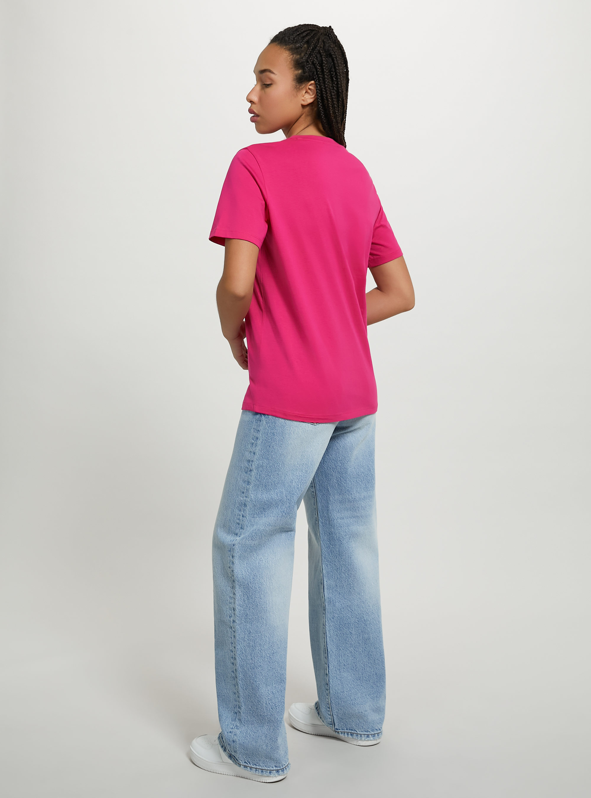 Cotton crew-neck T-shirt, FX2 FUXIA MEDIUM