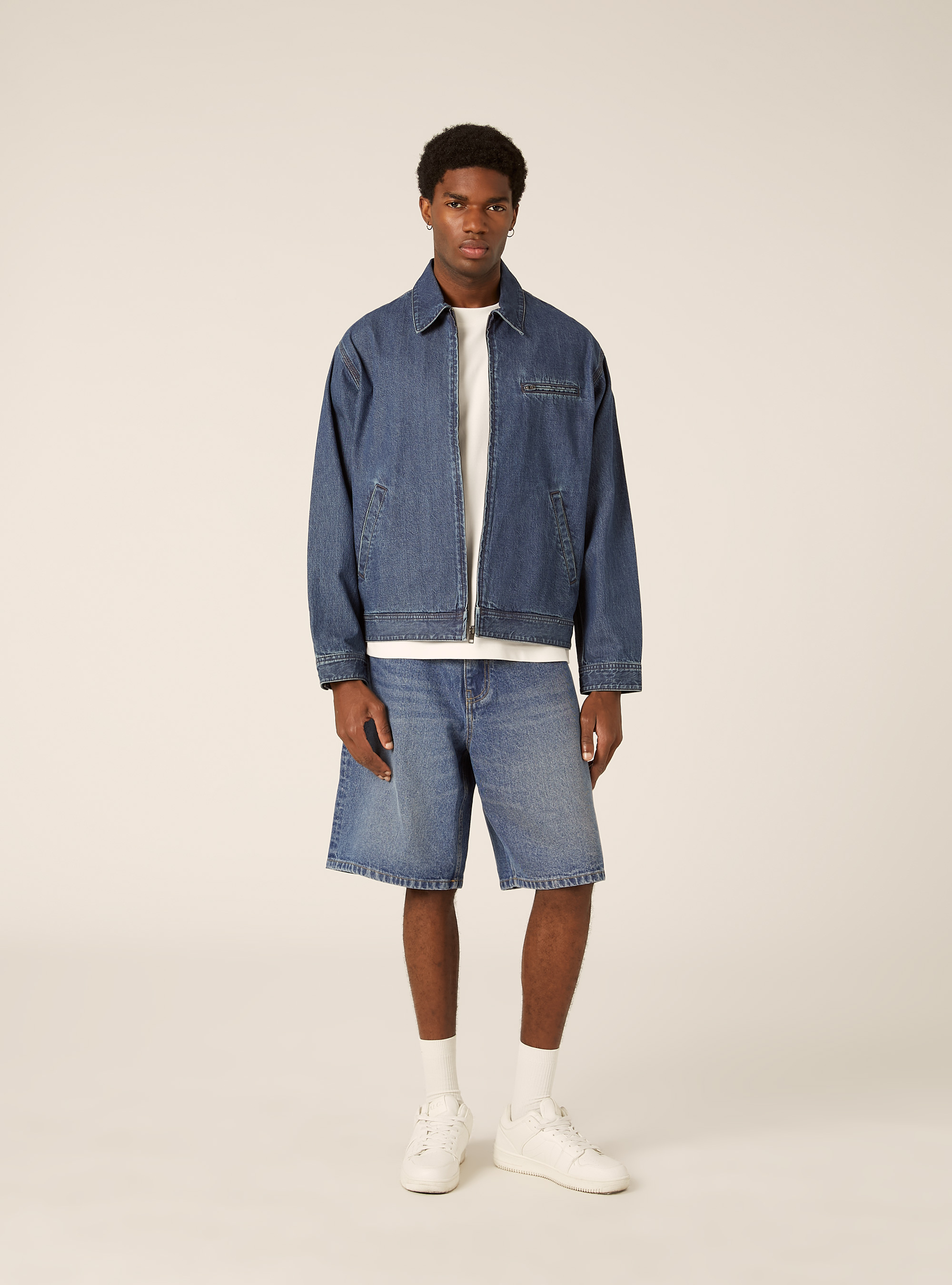 Giubbotto in denim con zip, D003 MEDIUM BLUE
