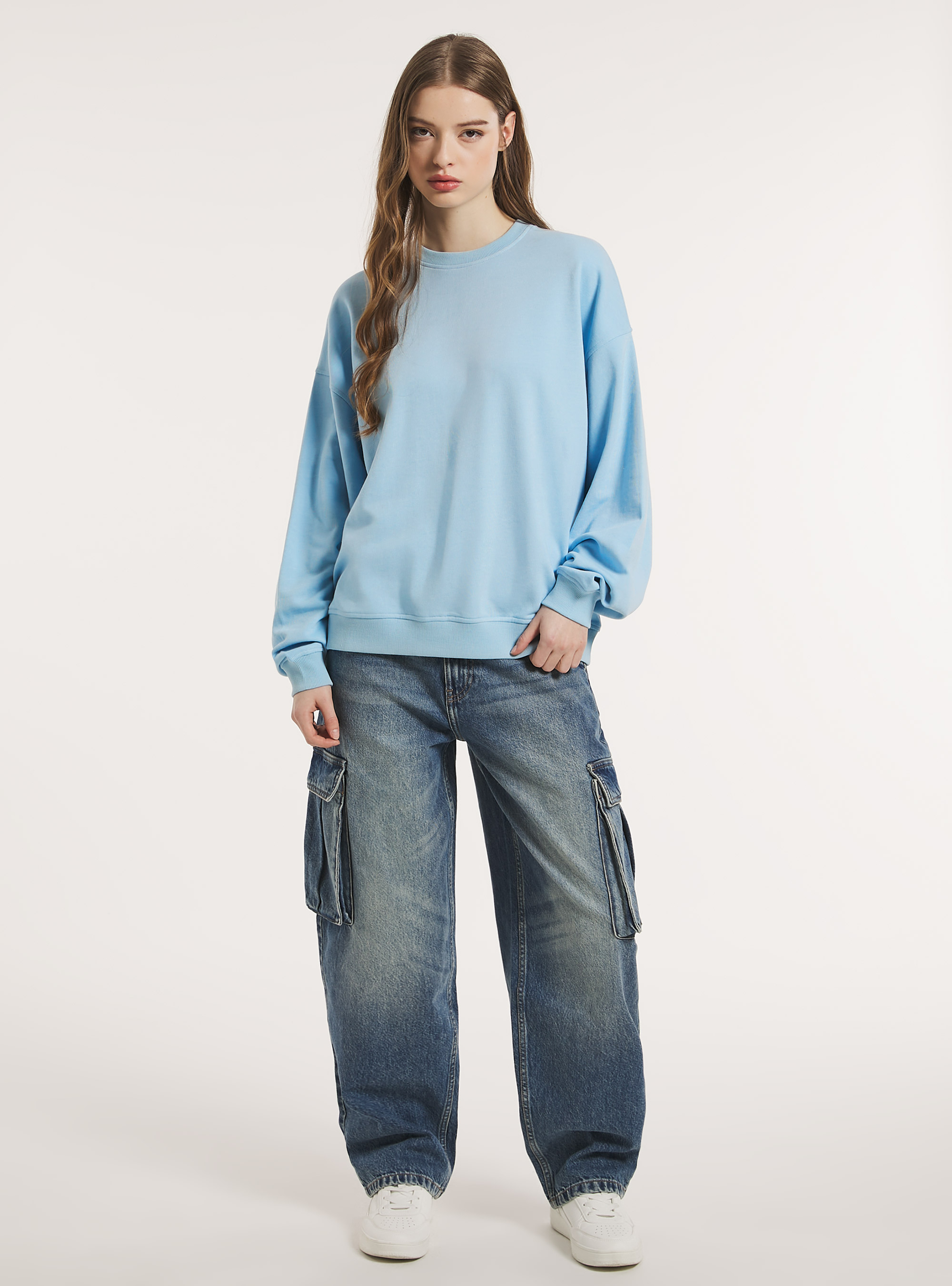 Plain cotton crew-neck sweatshirt, AZ3 AZURE LIGHT