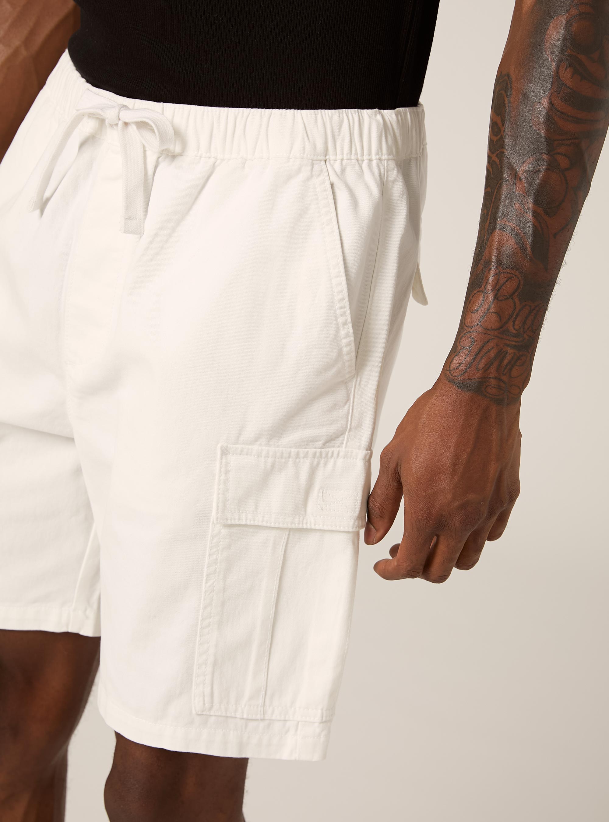 Cargo-Bermudashorts aus Twill mit Kordelzug, WH2 WHITE