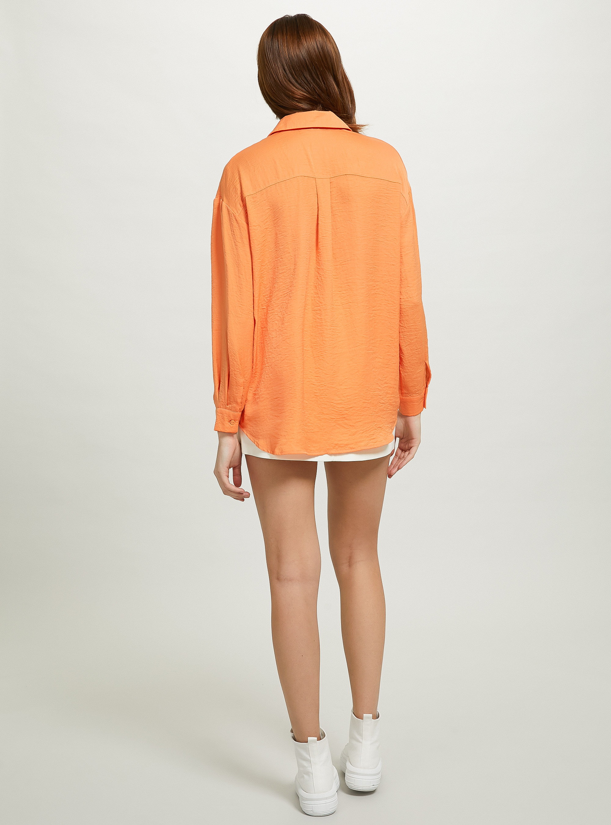 Solid-coloured satin shirt, OR3 ORANGE LIGHT