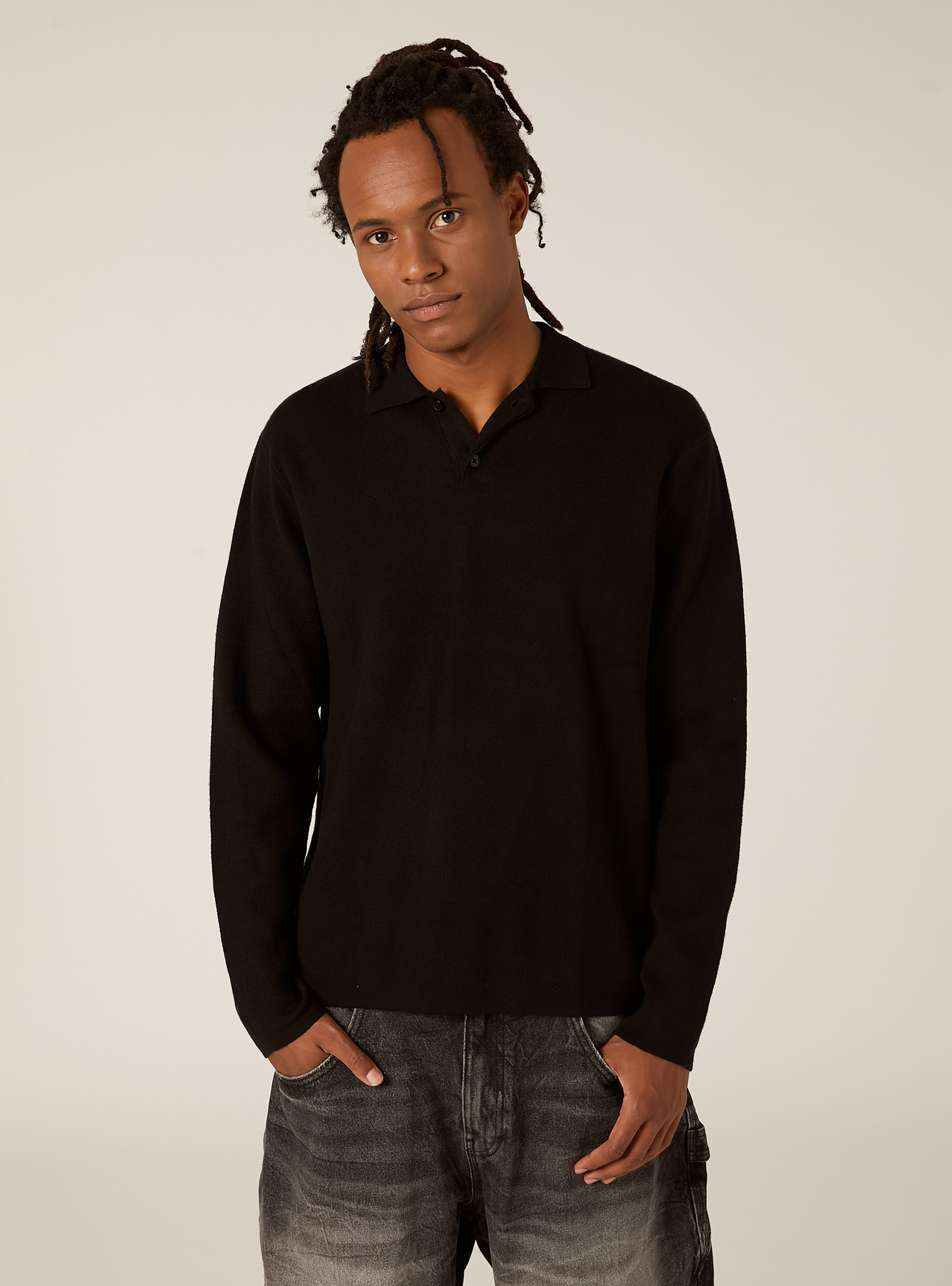 Polo in maglia in misto viscosa, BK1 BLACK