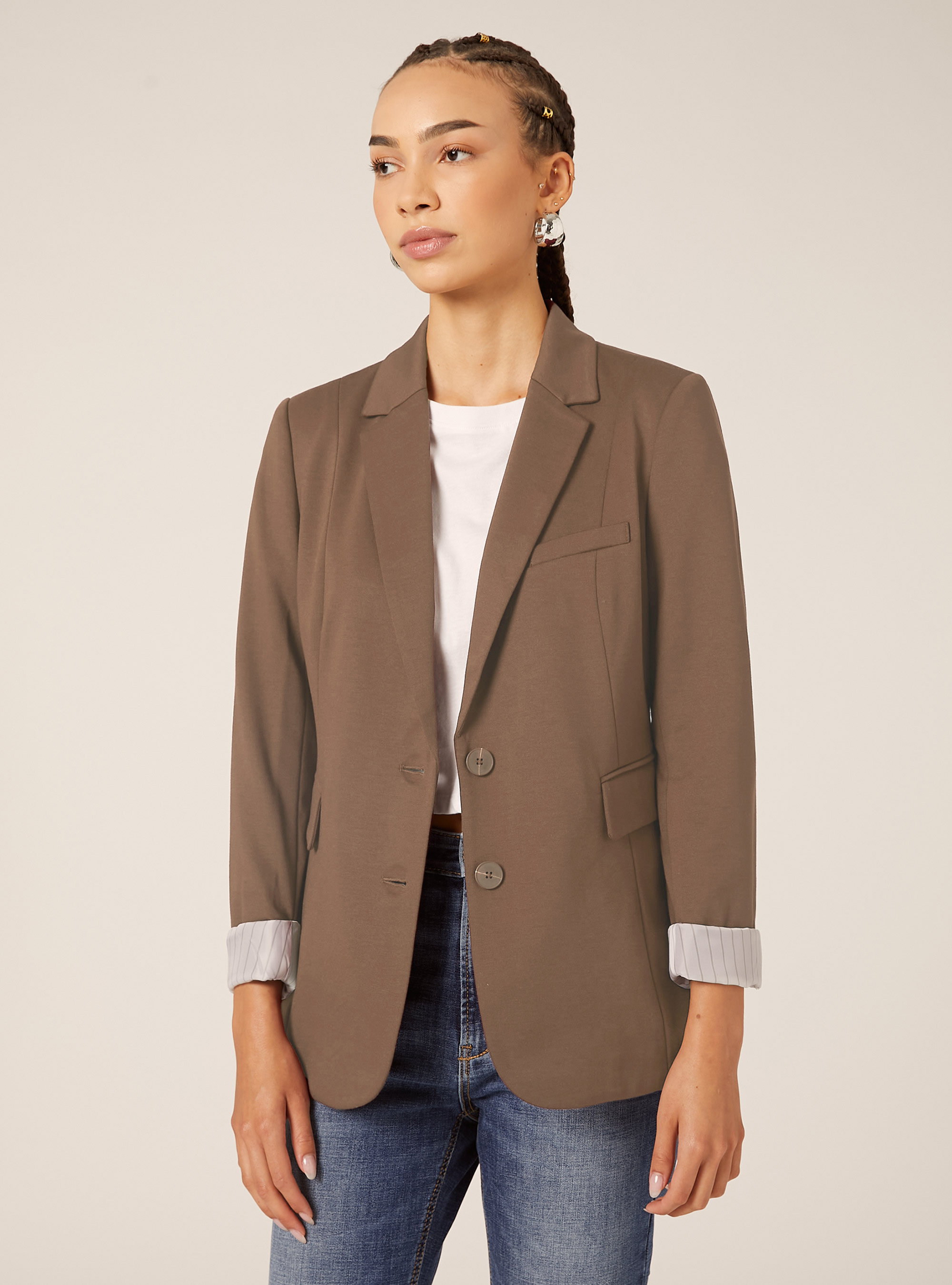 Blazer morbido in jersey, BR3 BROWN LIGHT