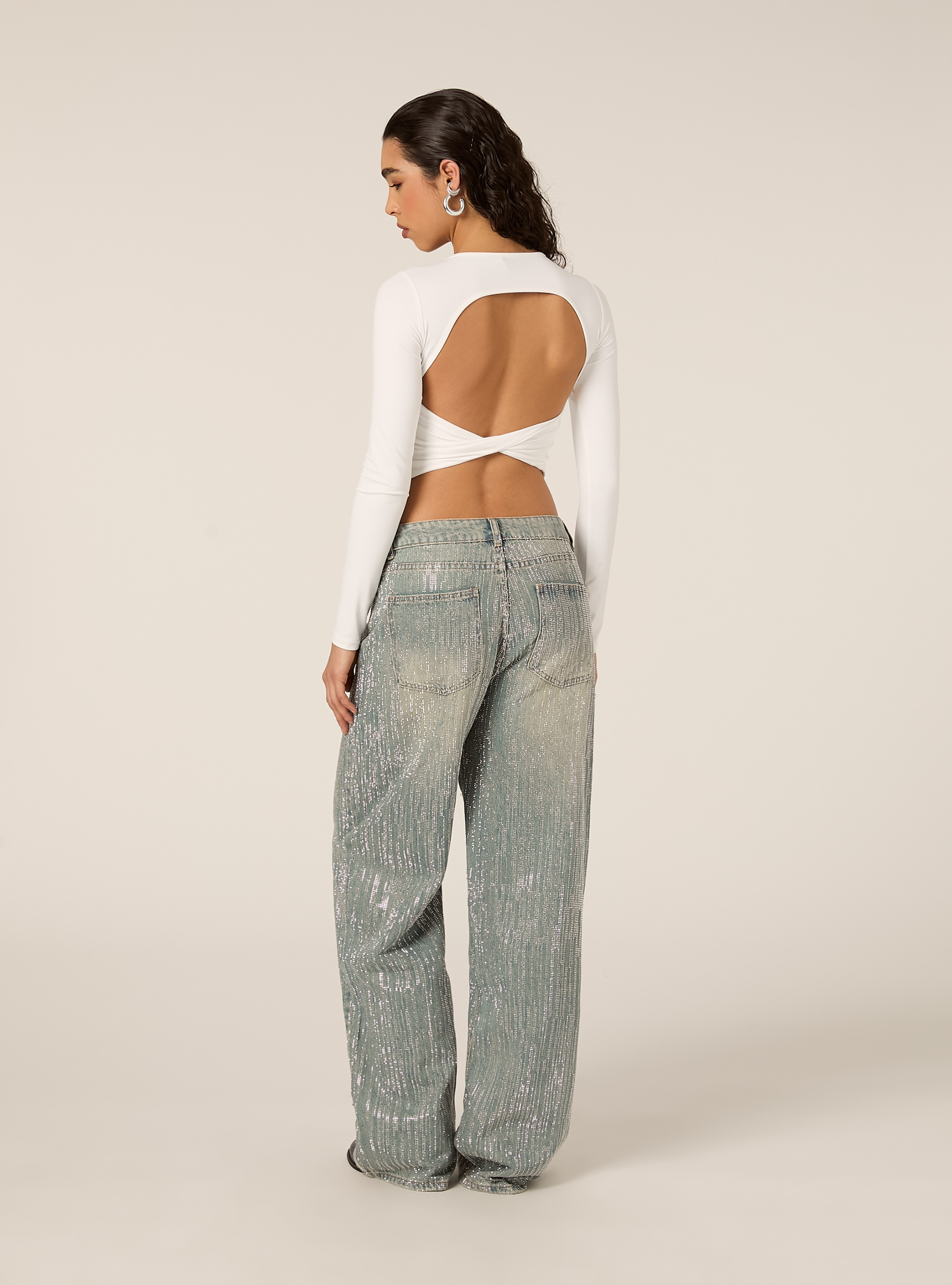 Maglia cropped con schiena scoperta, WH2 WHITE